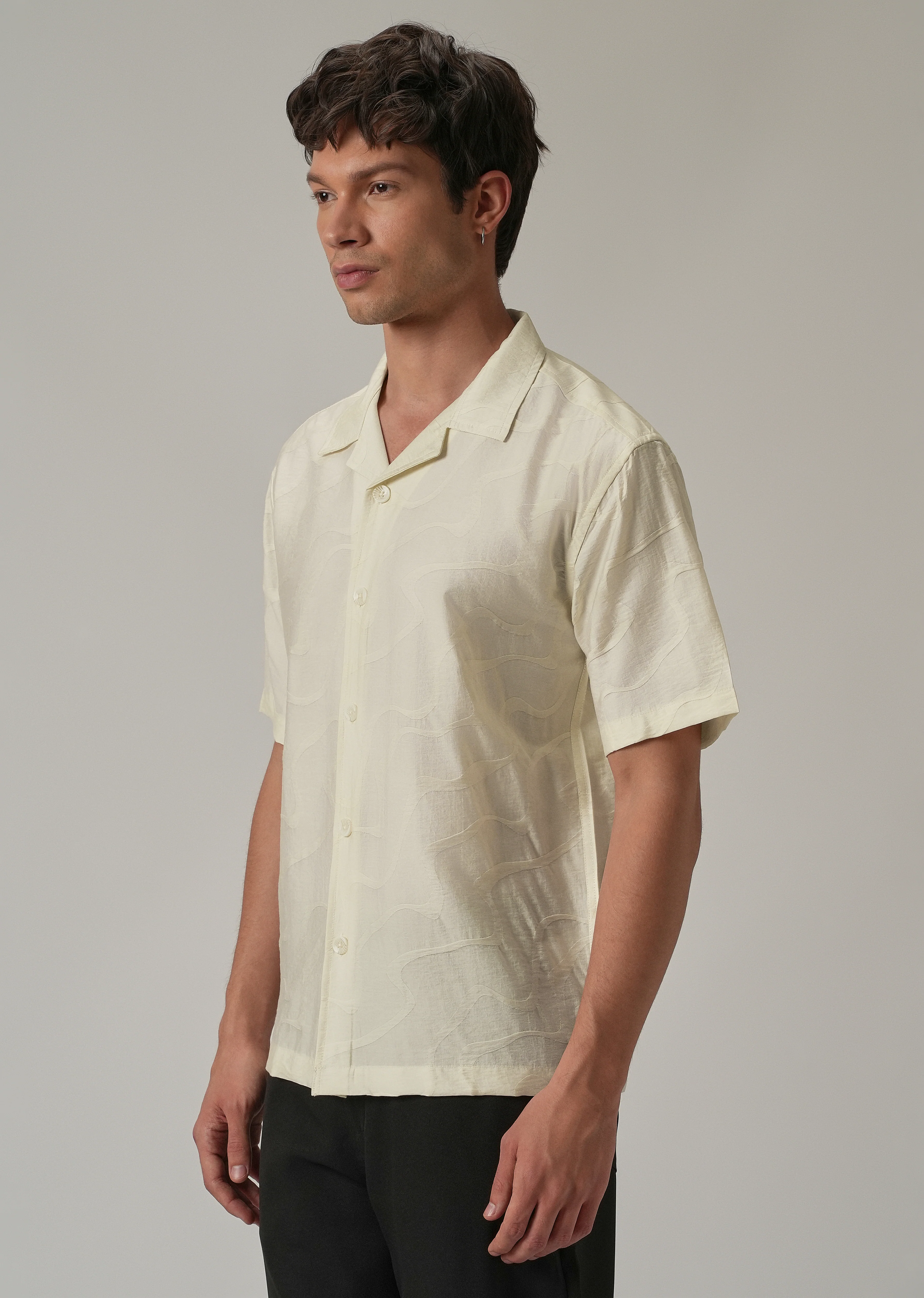Cream Self Pattern Shirt - Image 4