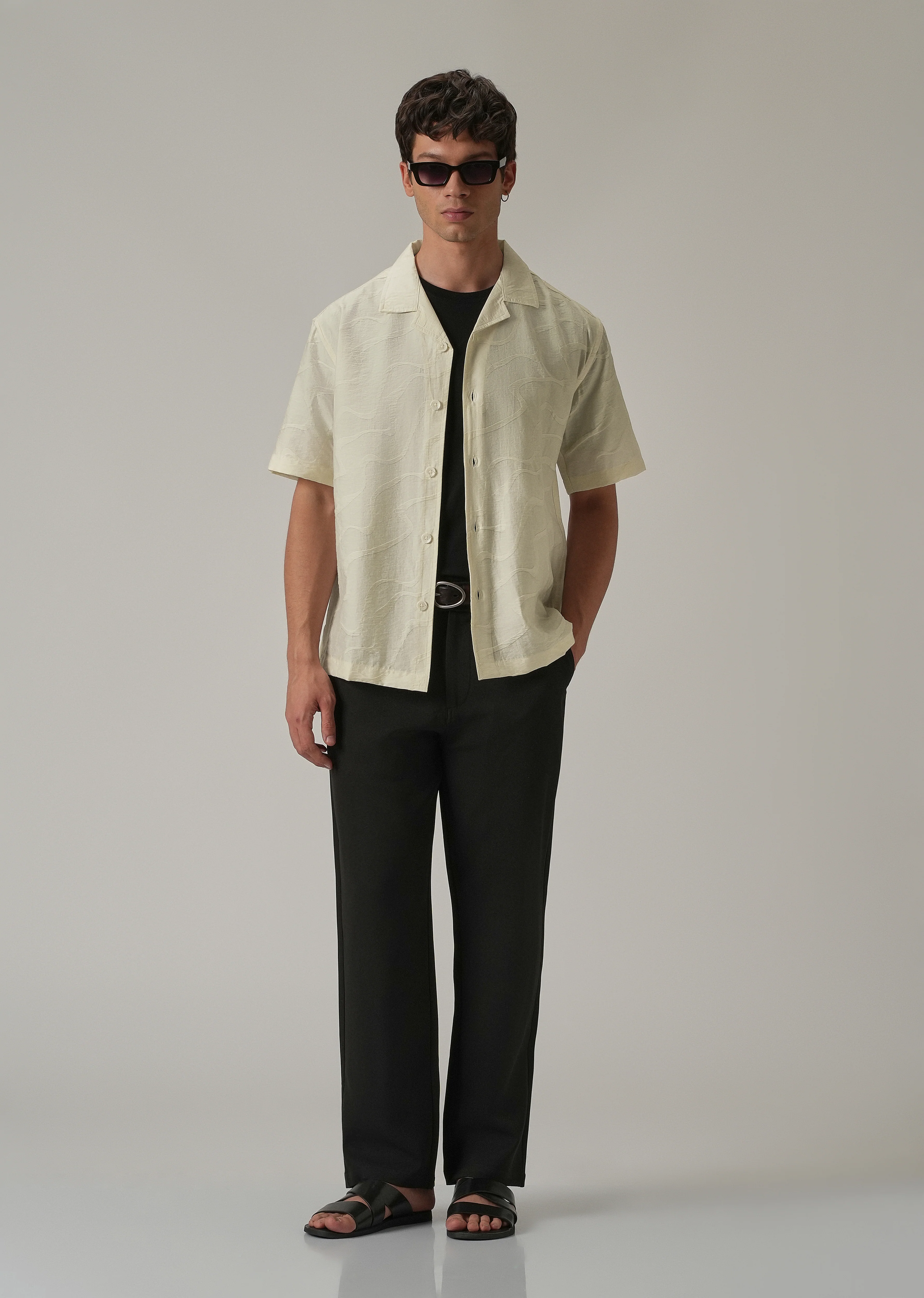 Cream Self Pattern Shirt - Image 6