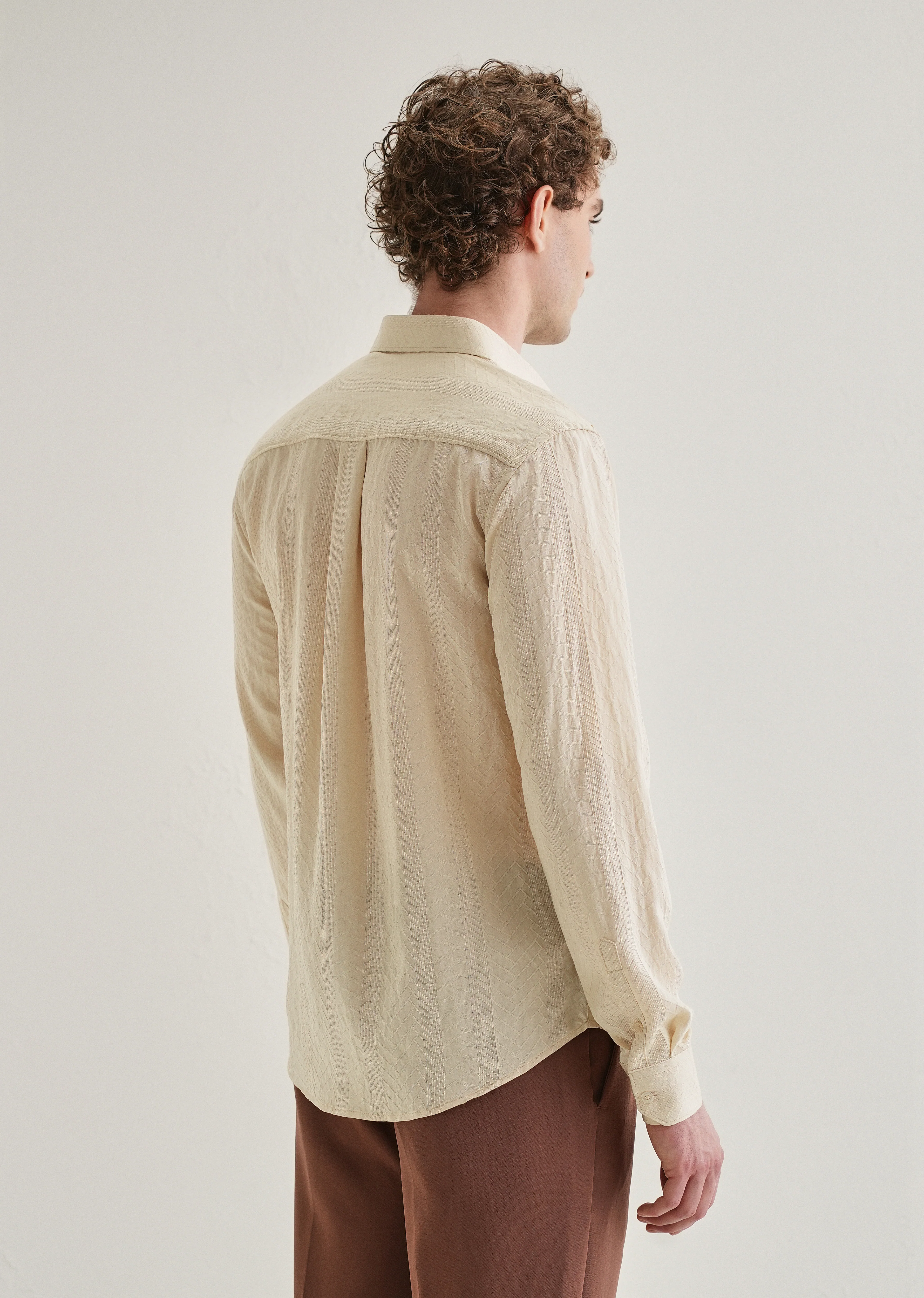 Cream Self Patterned Shirt - Image 3