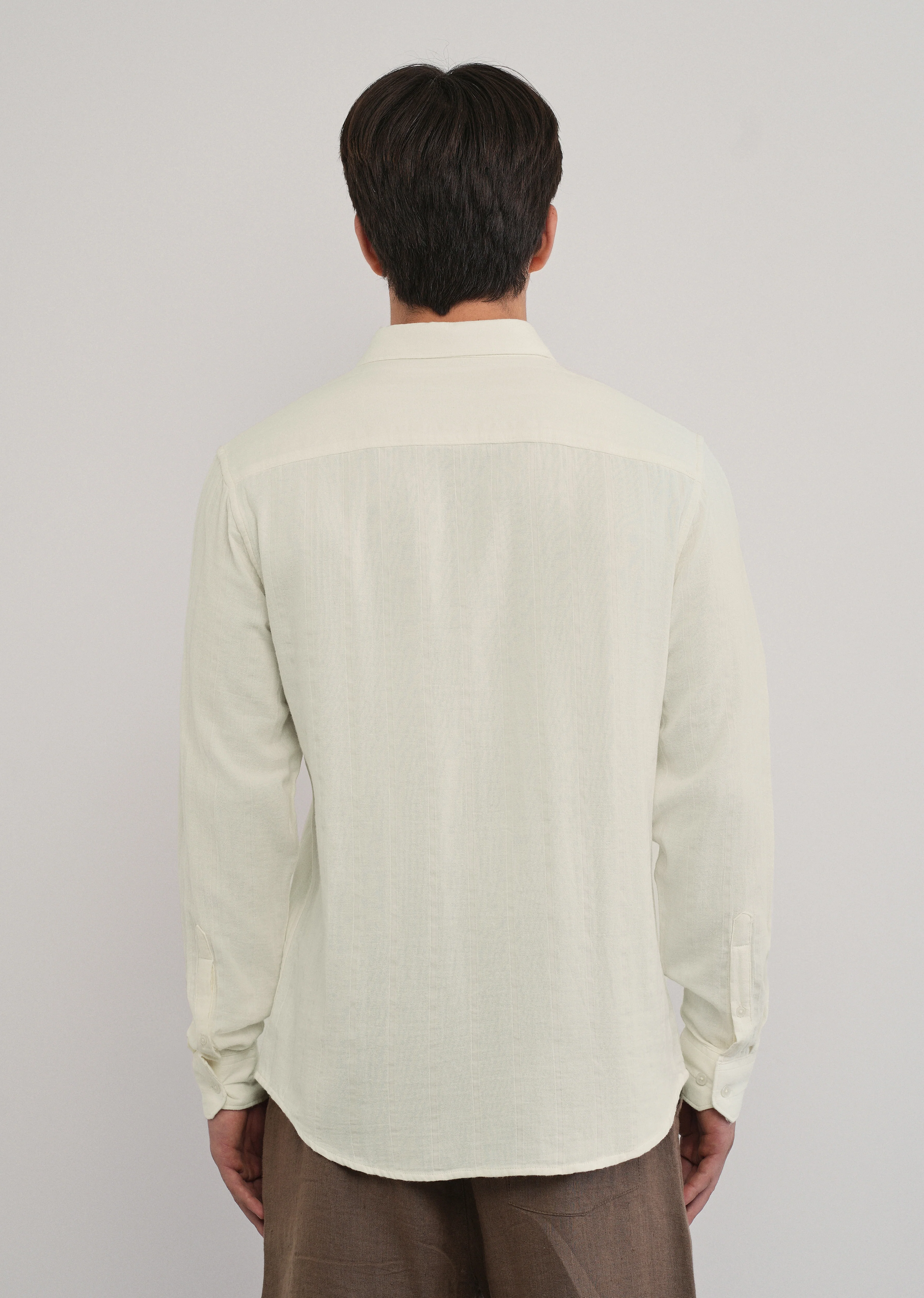 Cream Self Striped Cotton Shirt - Image 2