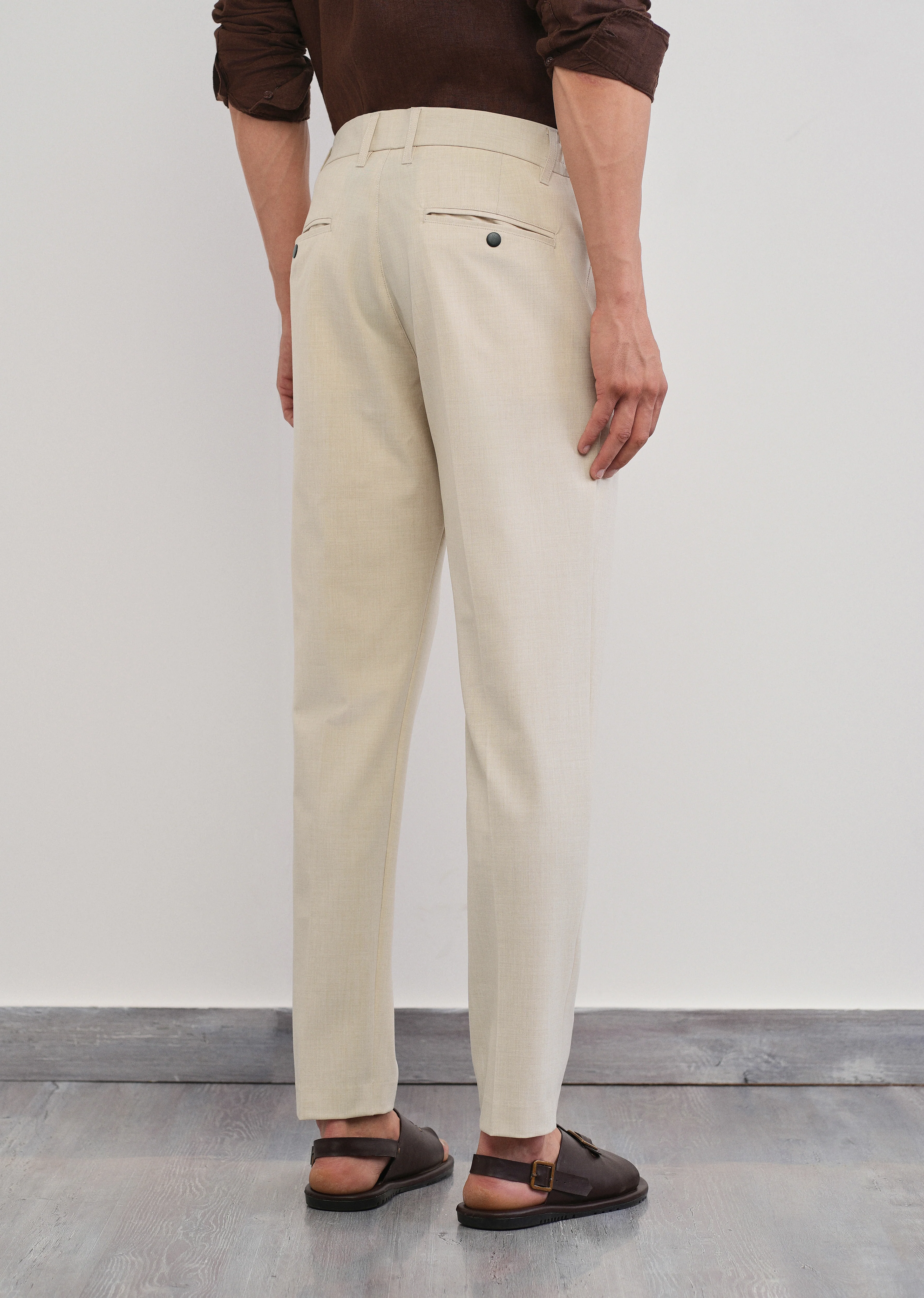 Cream Semi-Elastic Slim Fit Trouser - Image 2