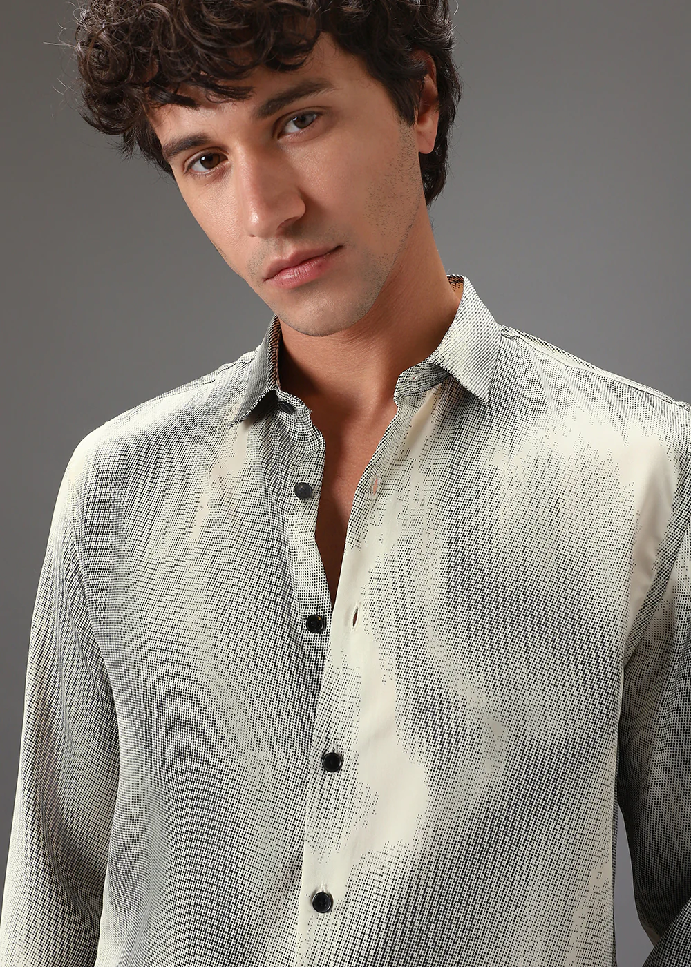 Cream Stippling Abstract Printed Shirt - Image 2