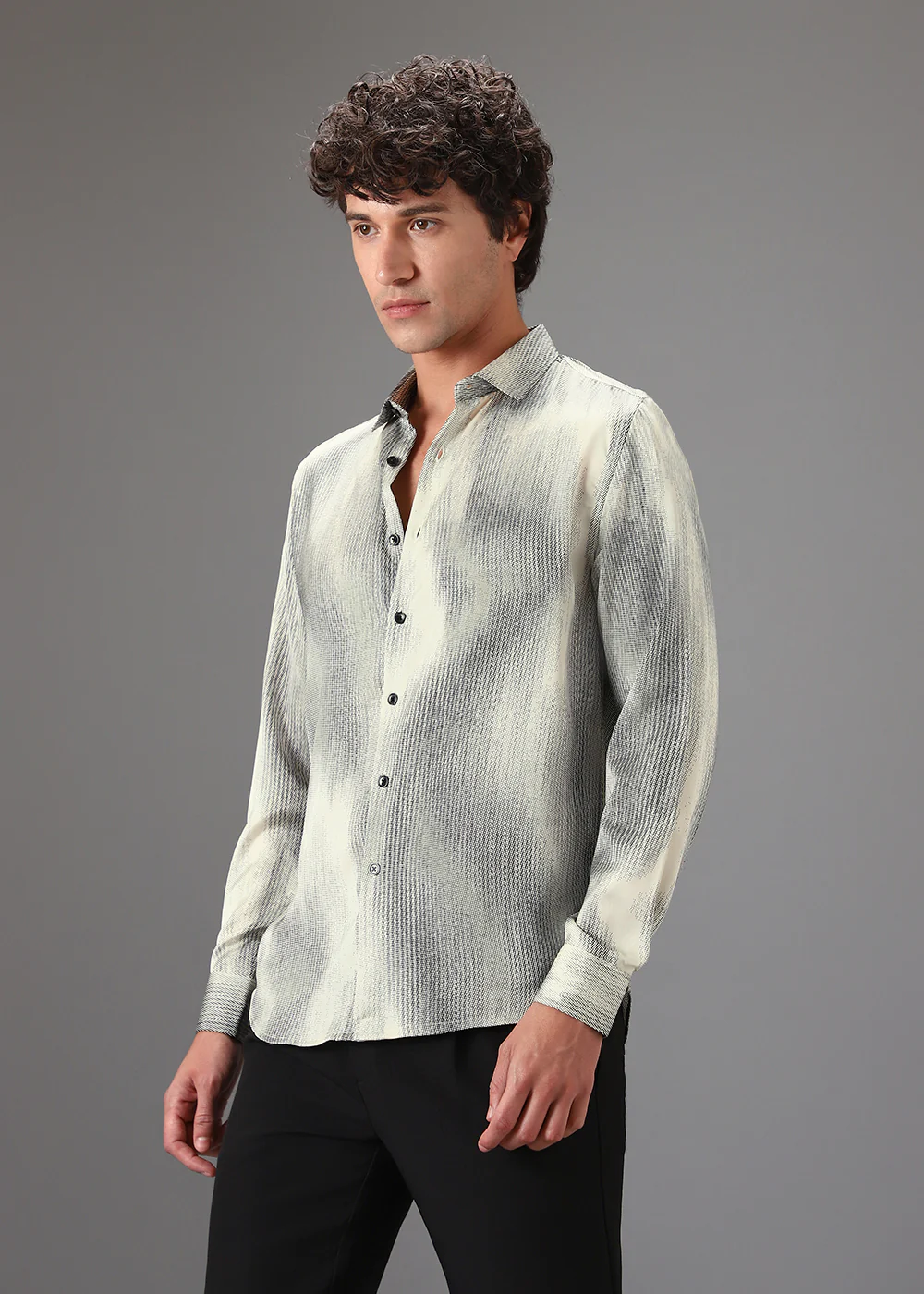 Cream Stippling Abstract Printed Shirt - Image 5