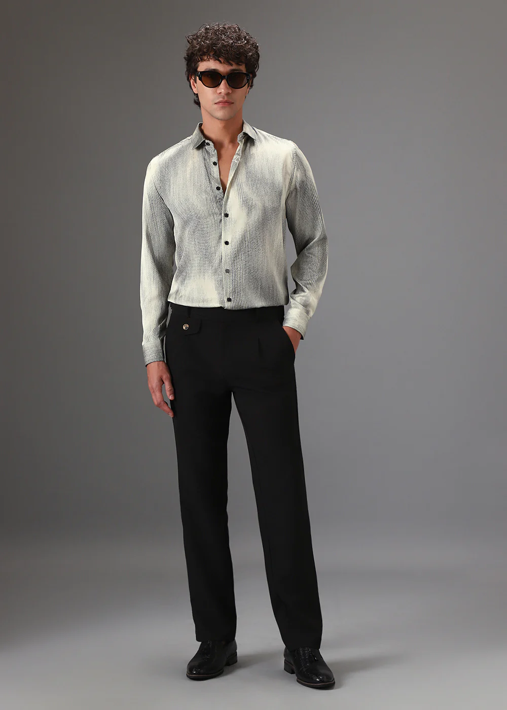 Cream Stippling Abstract Printed Shirt - Image 6