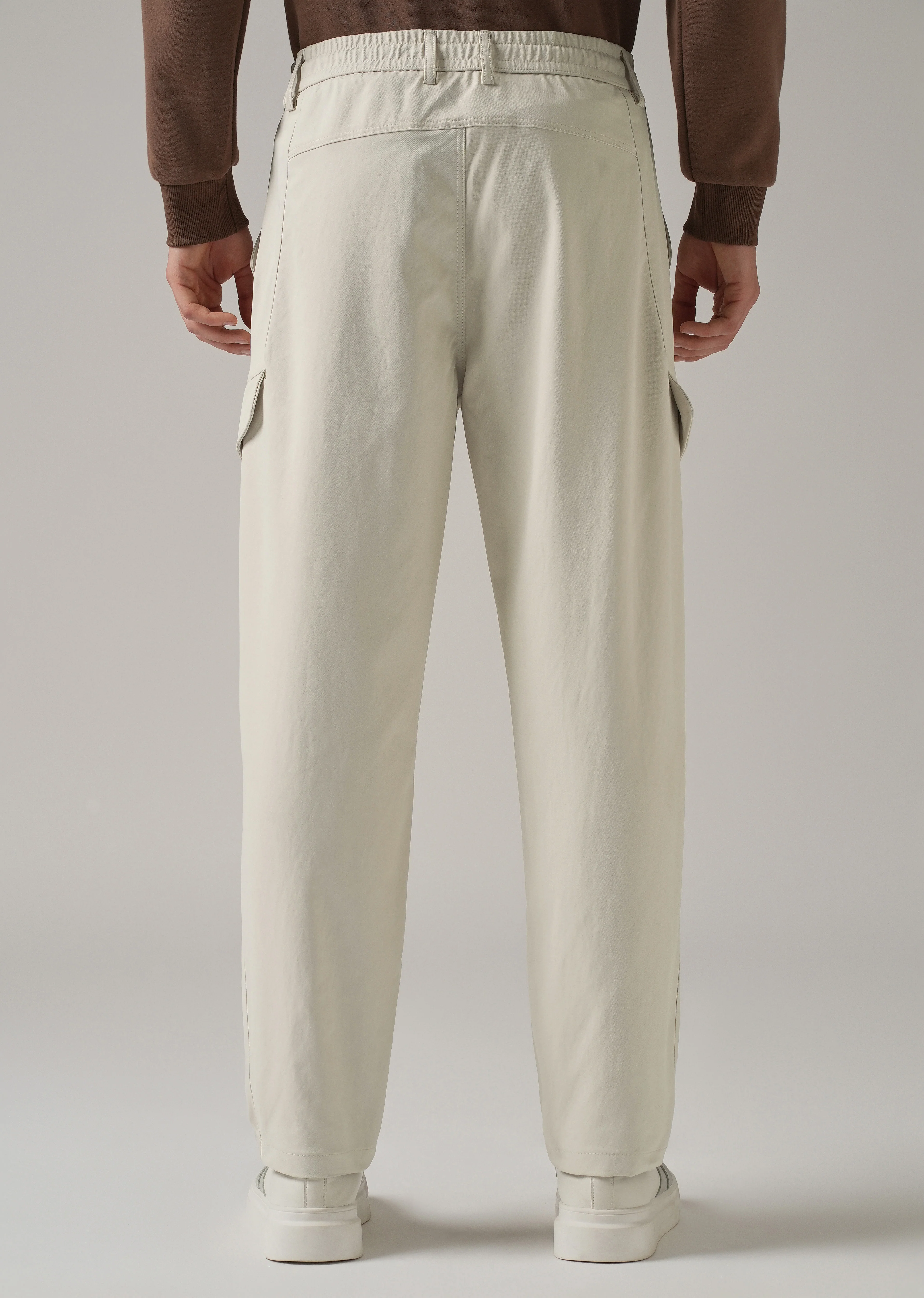 Cream Stone Wash Cargo Pants - Image 2