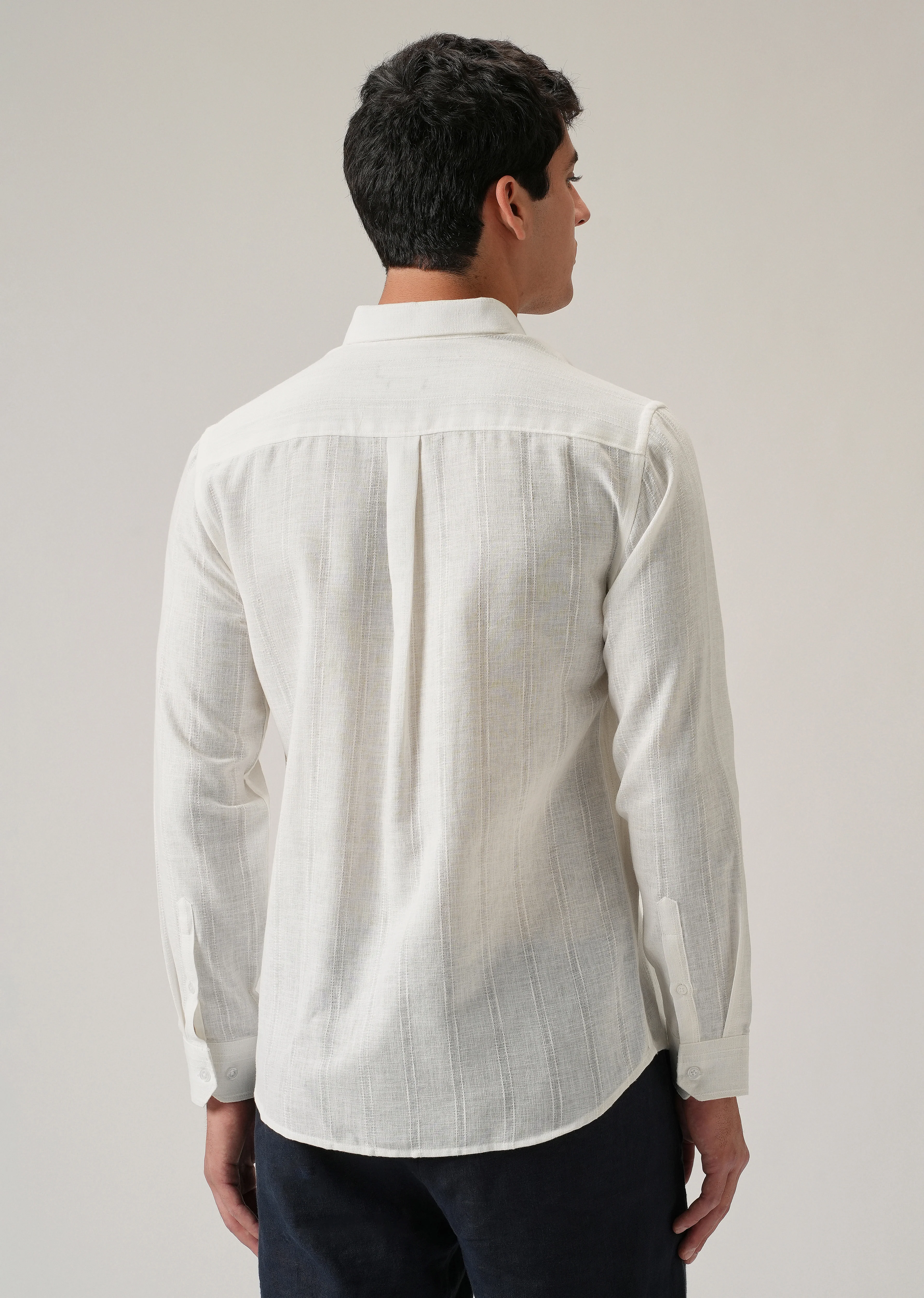 Cream Stripe Blended Linen Shirt - Image 2