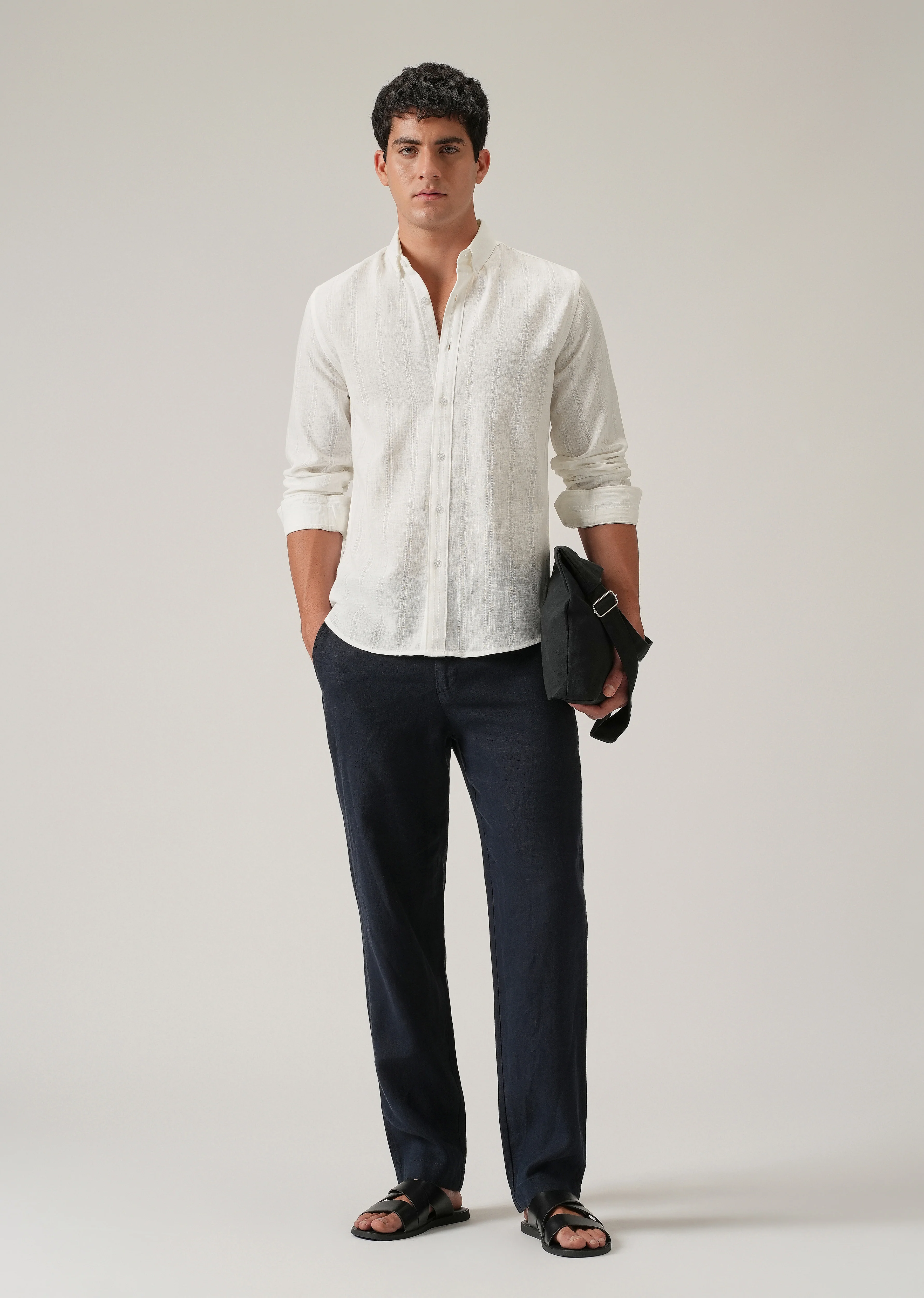 Cream Stripe Blended Linen Shirt - Image 6