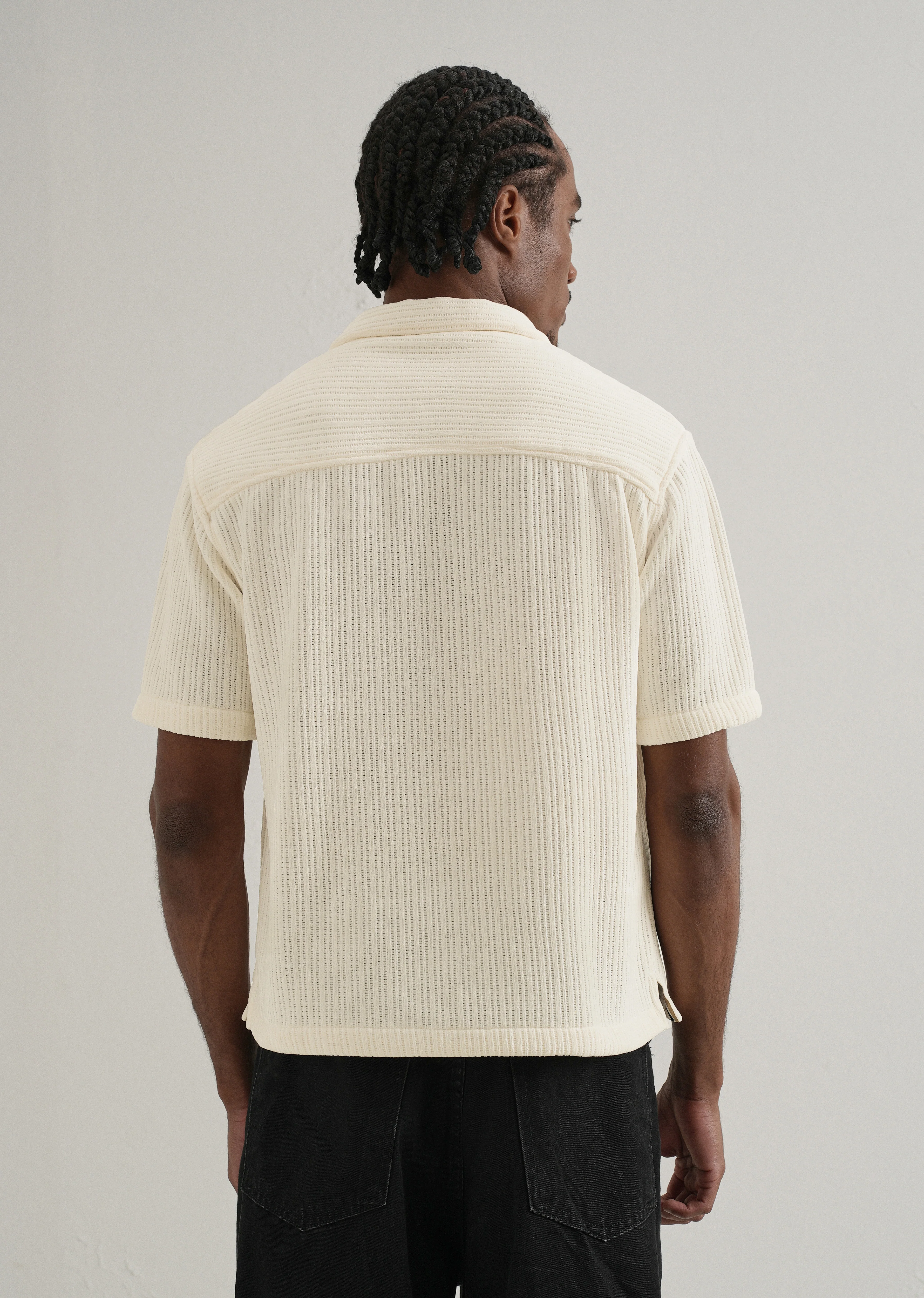 Ivory Suede Knit Cuban Collar Shirt - Image 2
