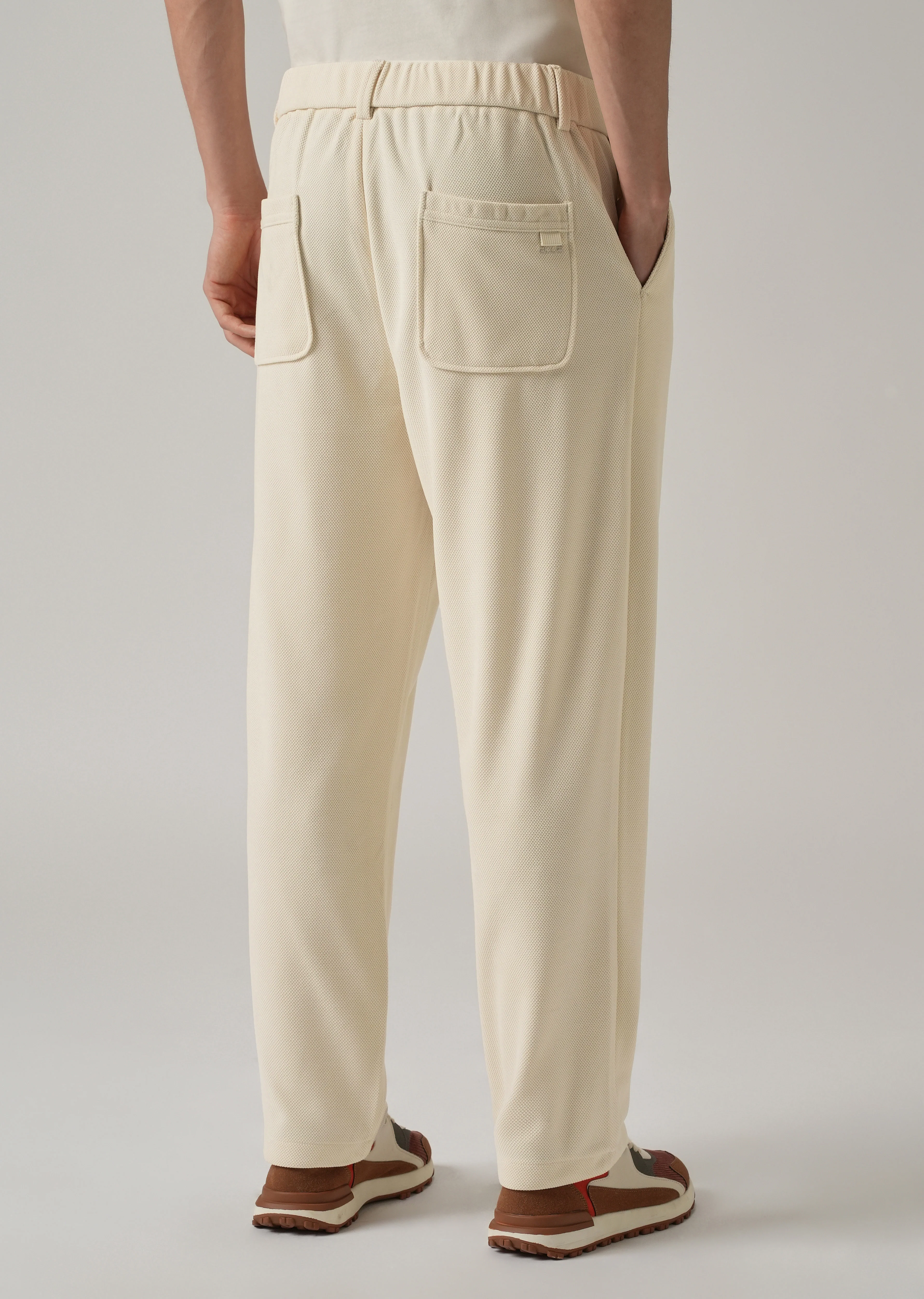 Cream Textured Pleated Relaxed Fit Pant - Image 2
