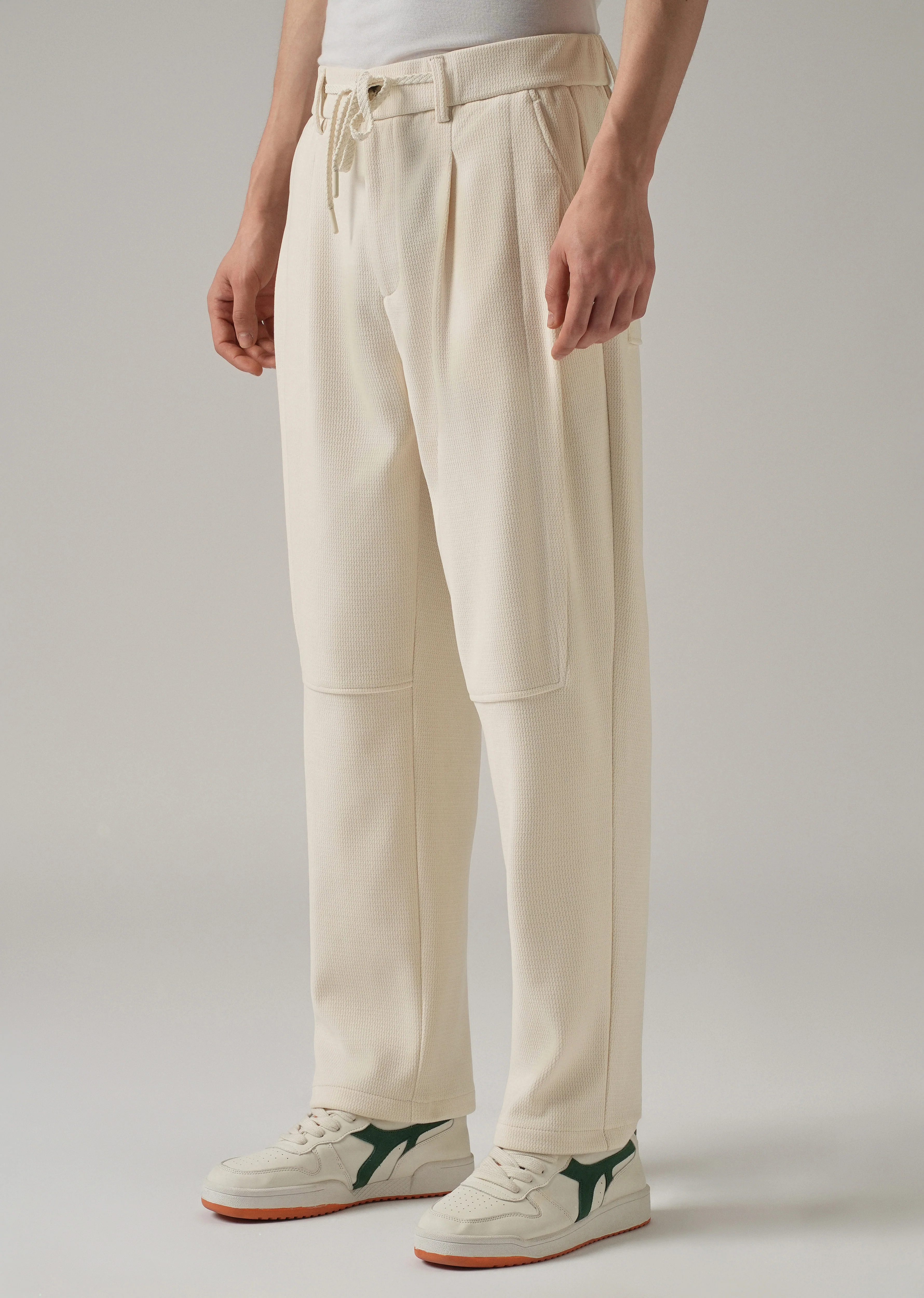 Cream Textured Suede Drawstring Pant - Image 4