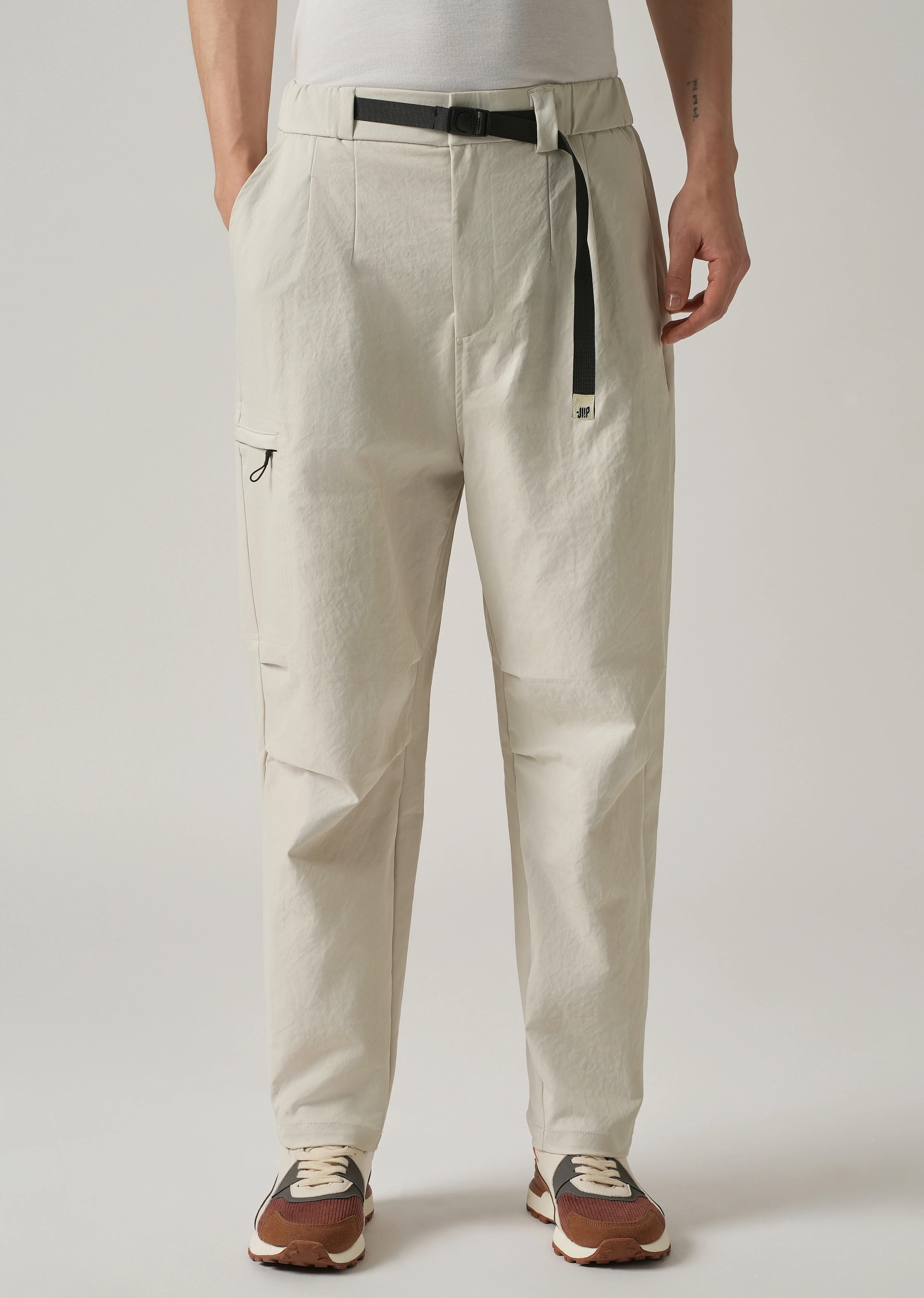 Cream Twill Belt Relaxed Fit Pant - Image 3