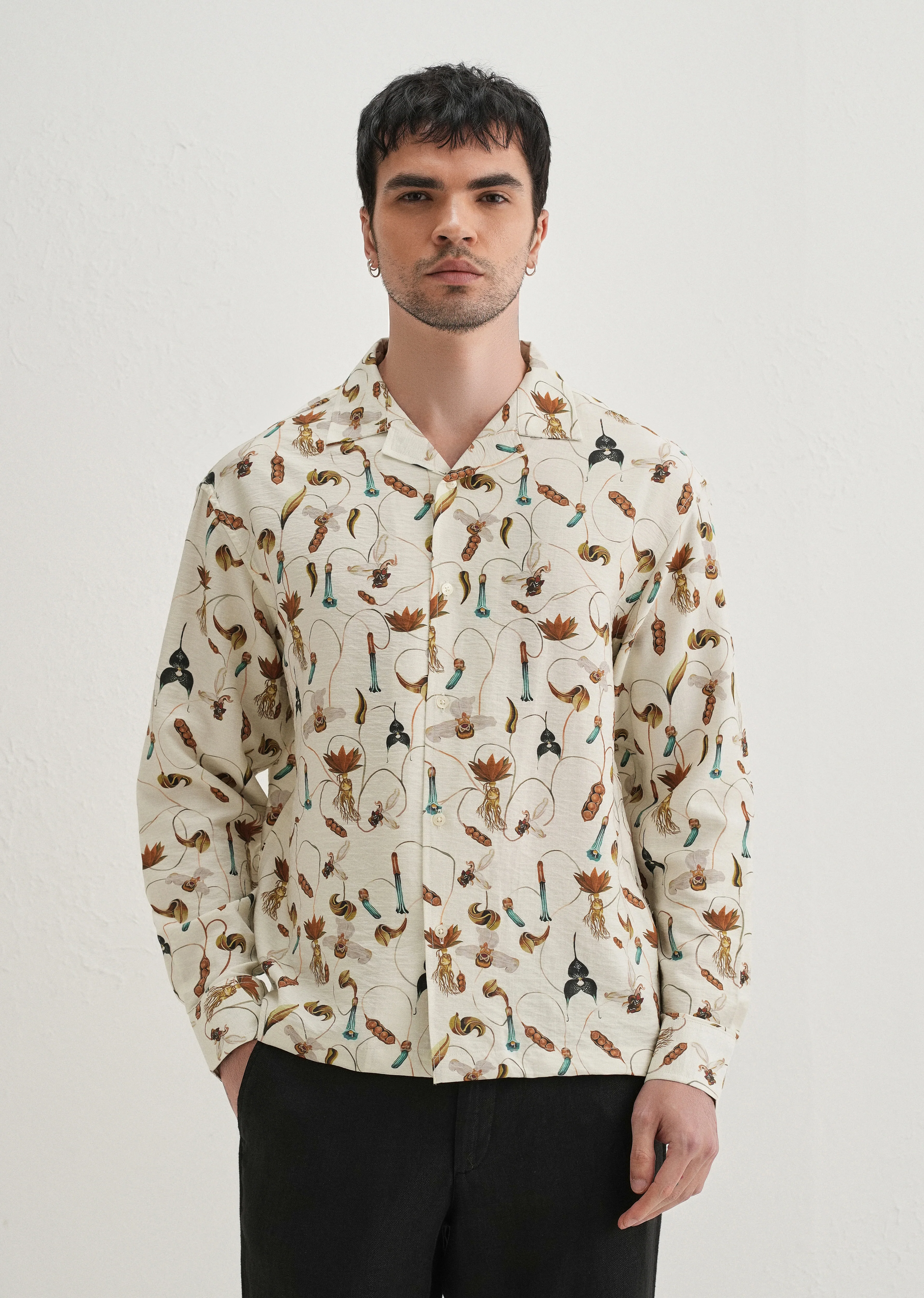 Cream Vintage Orchid Printed Shirt - Image 4