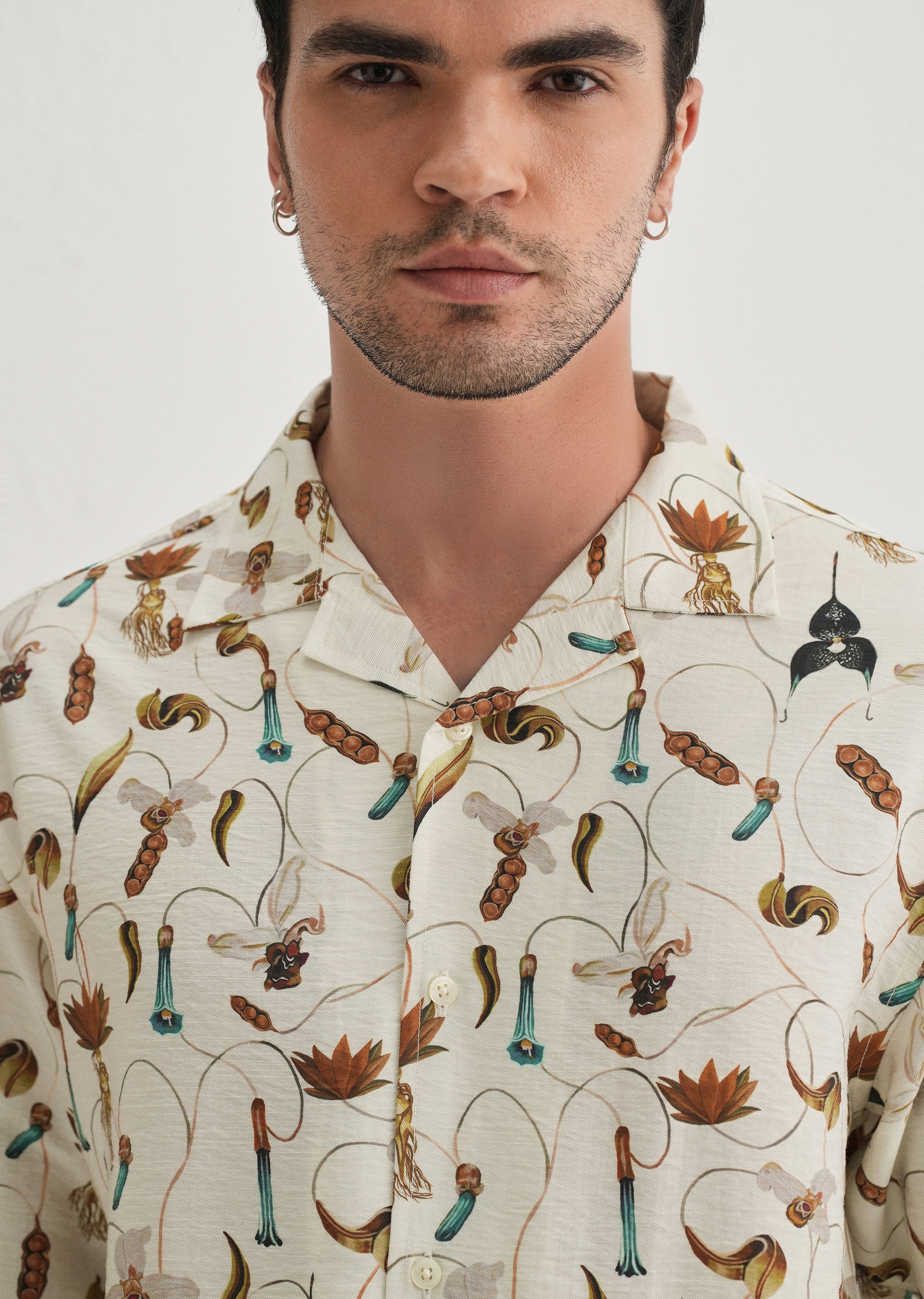 Cream Vintage Orchid Printed Shirt - Image 5