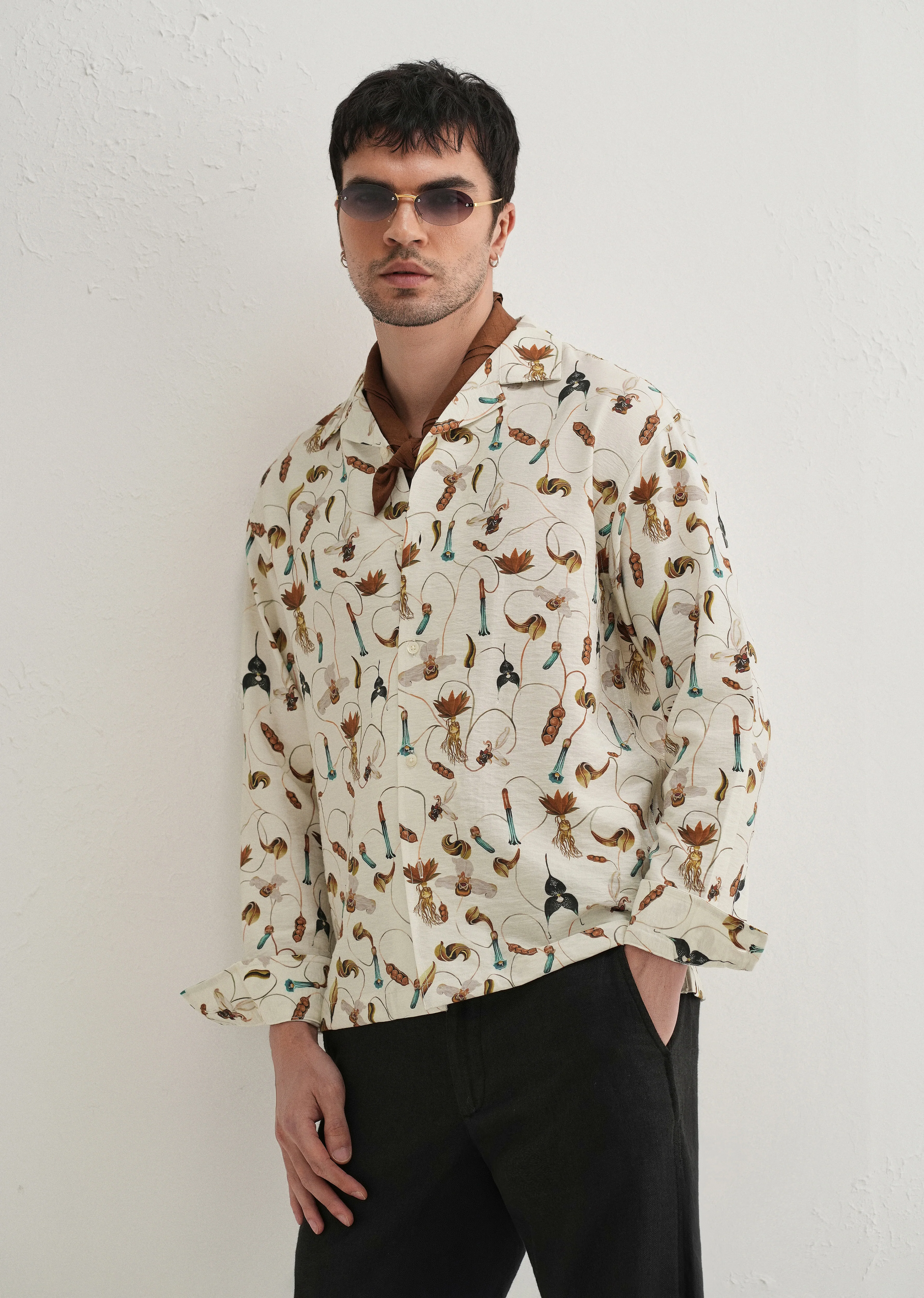 Cream Vintage Orchid Printed Shirt - Image 7