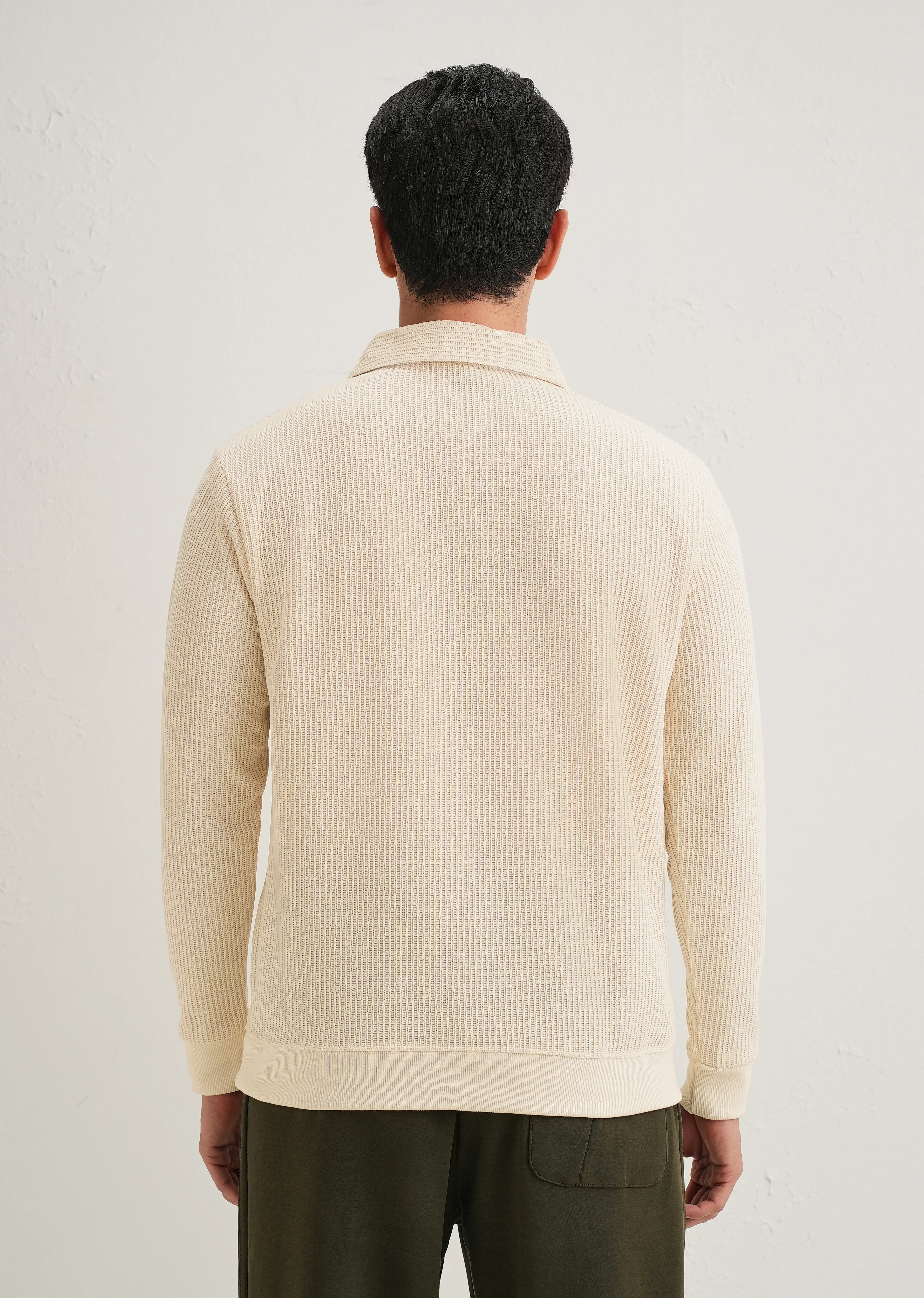 Cream Waffle Knit Polo Sweatshirt - Image 4