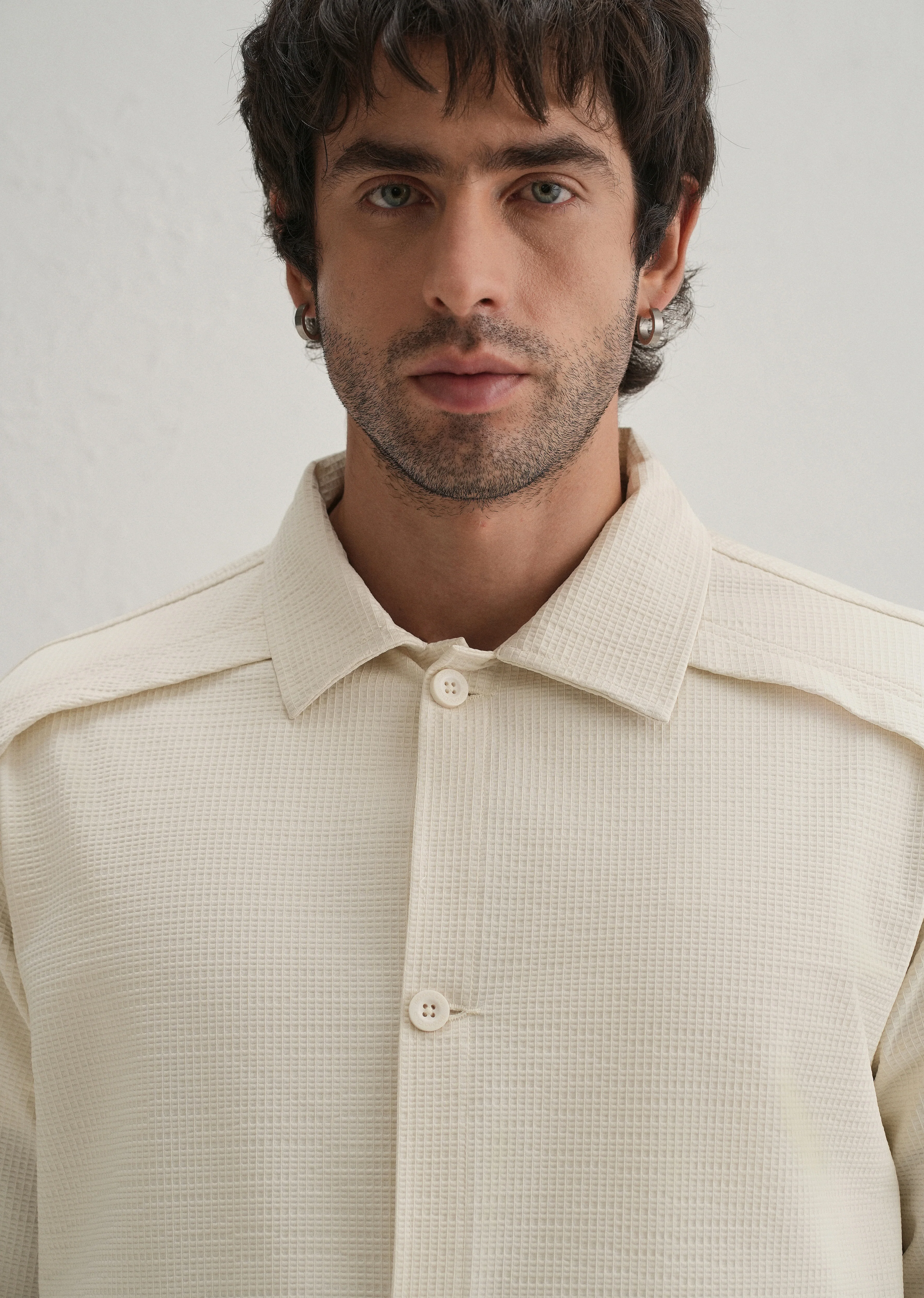 Cream Waffle Textured Shacket - Image 6