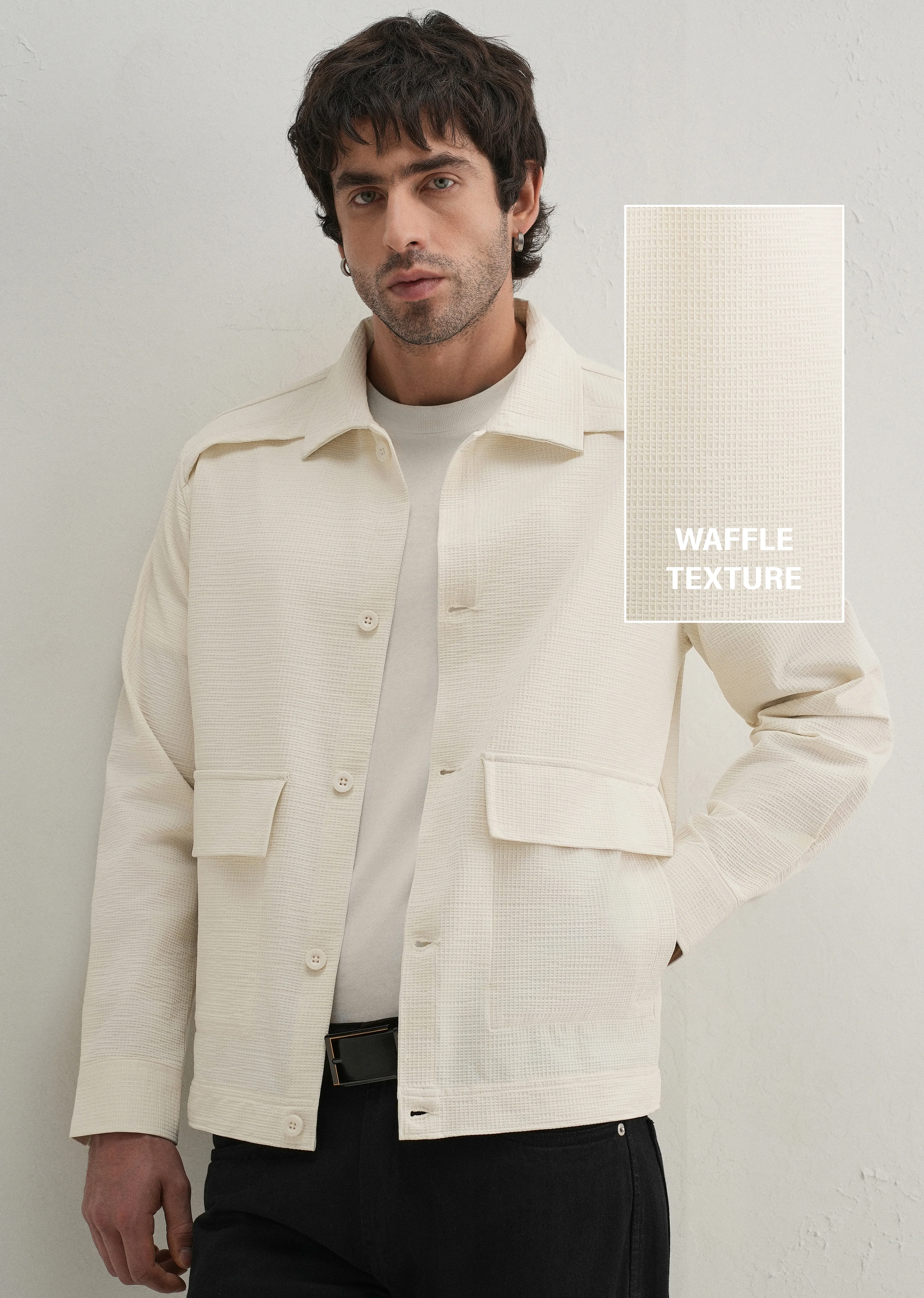 Cream Waffle Textured Shacket - Image 8