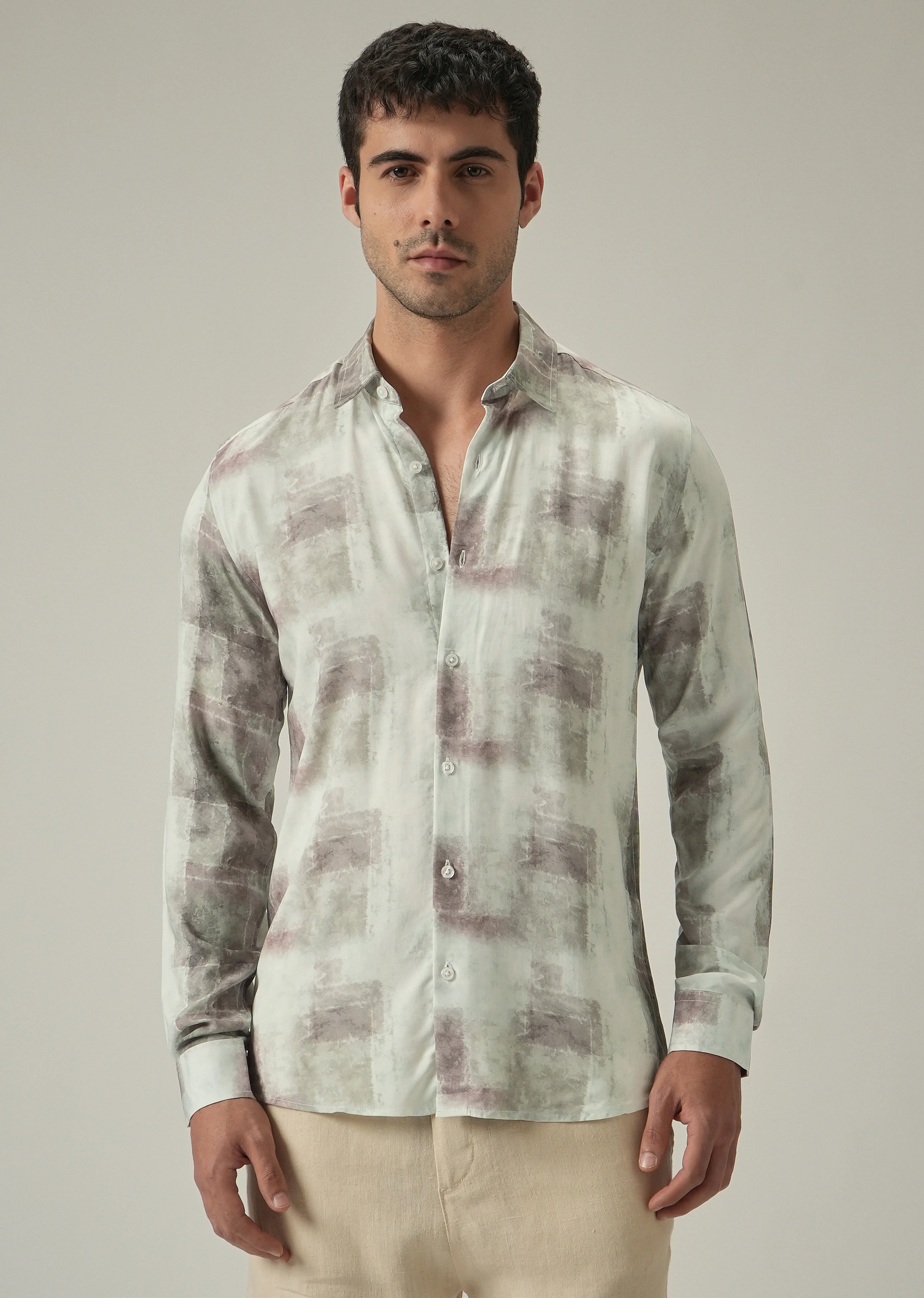 Cream Washed Print Shirt - Image 3