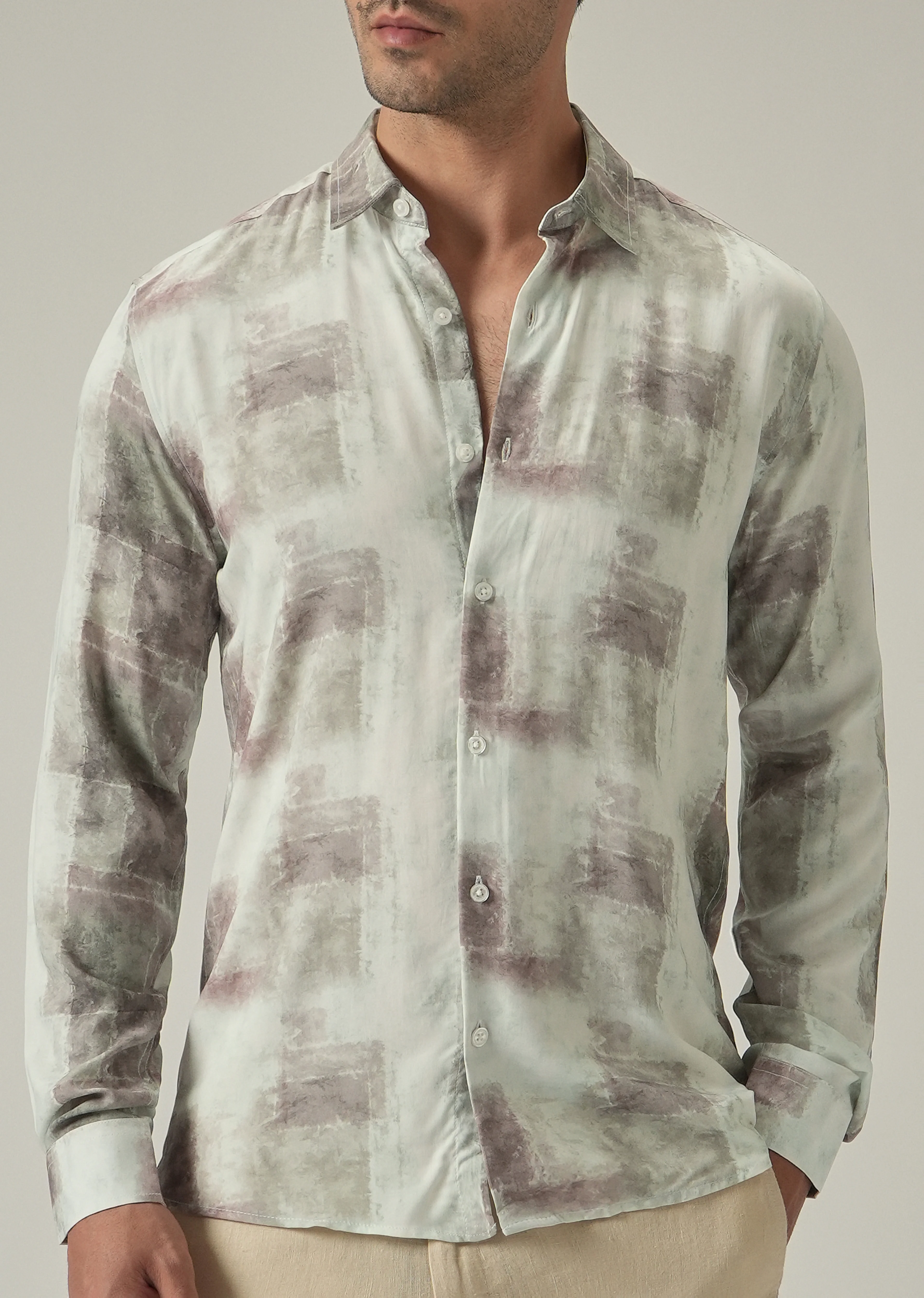 Cream Washed Print Shirt - Image 7