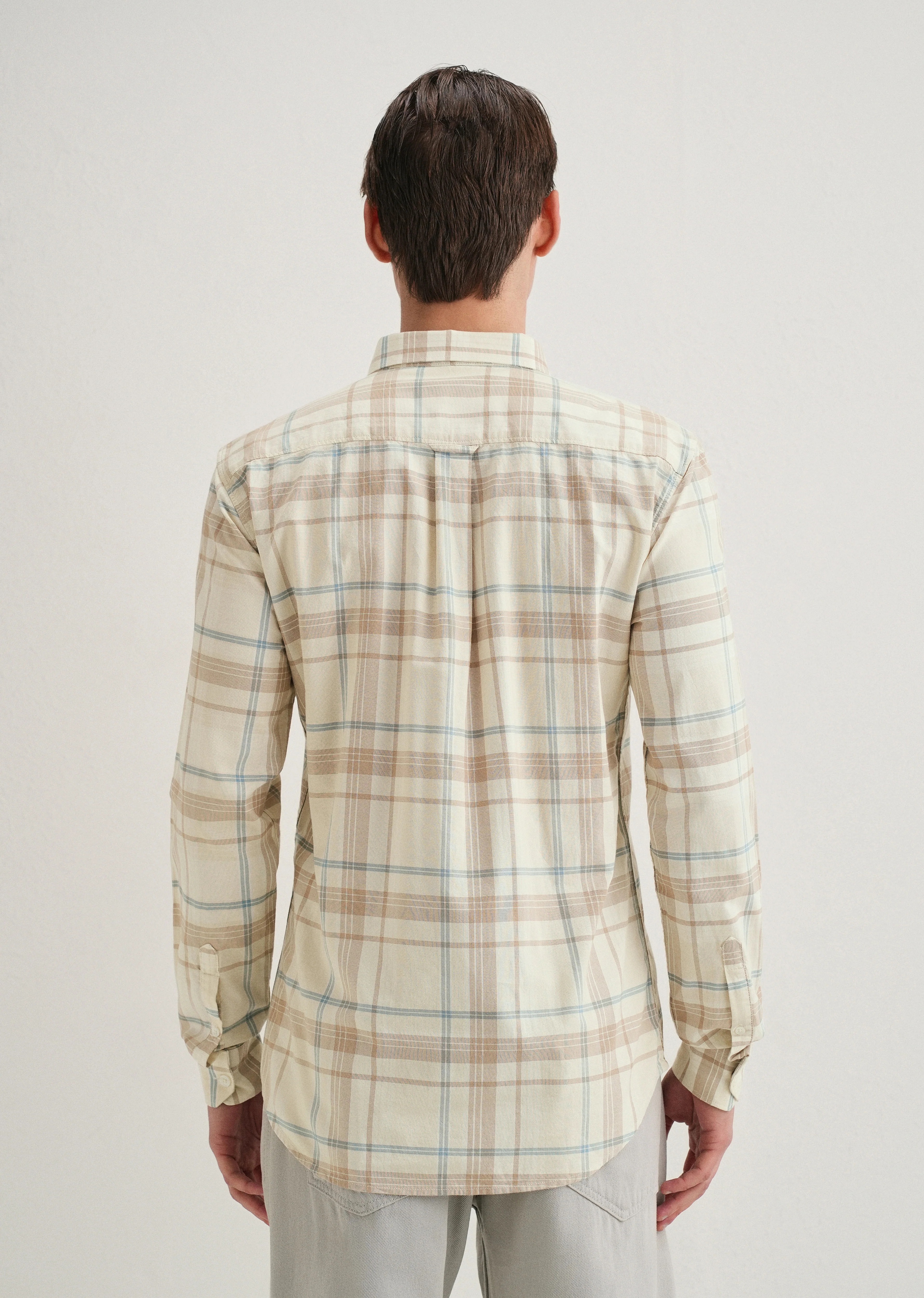 Cream Windowpane Plaid Check Shirt - Image 3