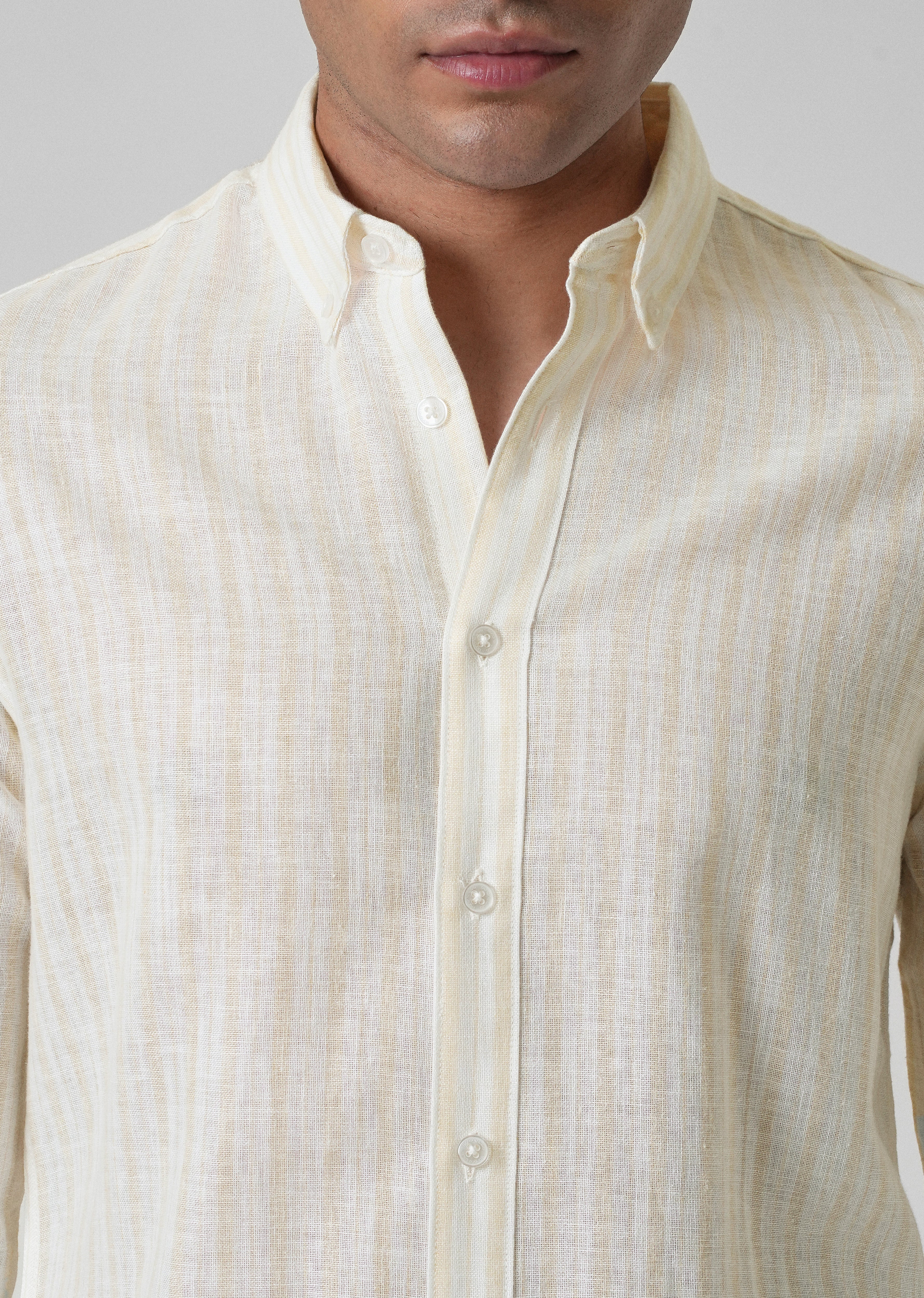 Cream Yellow Linen Stripe Shirt - Image 5