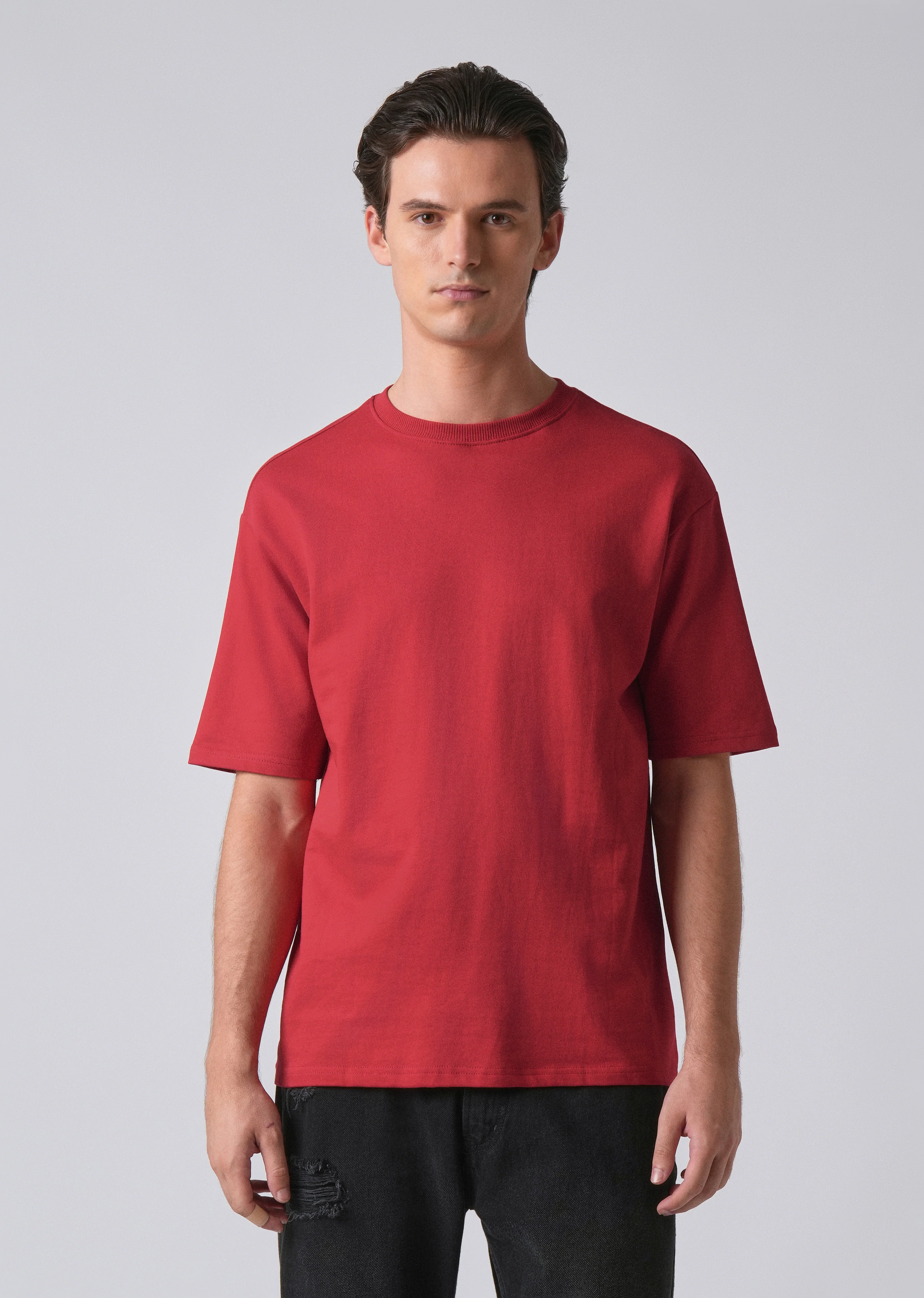 Crimson Red Basic Relaxed Fit T-shirt - Image 3