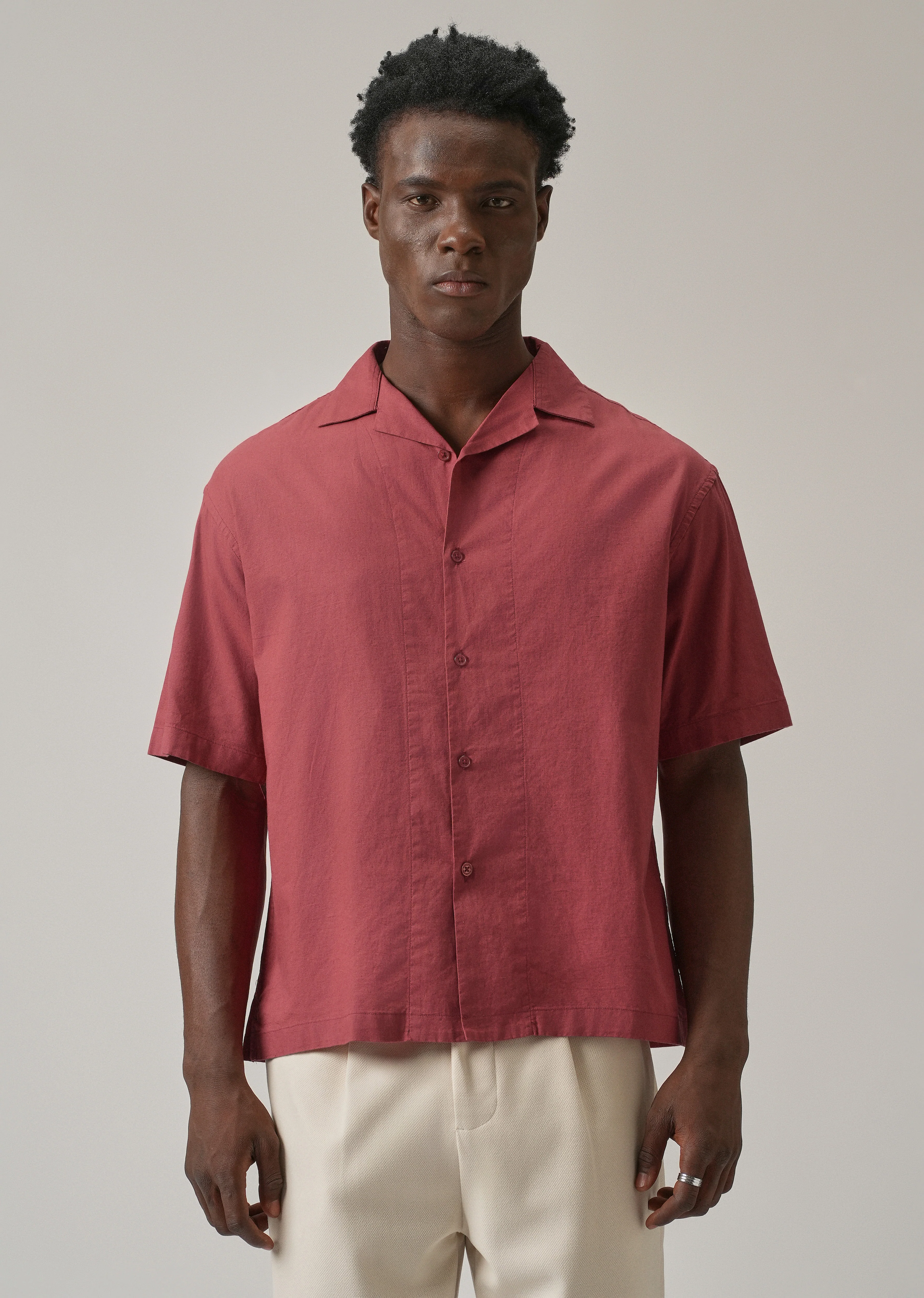 Crimson Red Cotton/Linen Shirt - Image 3