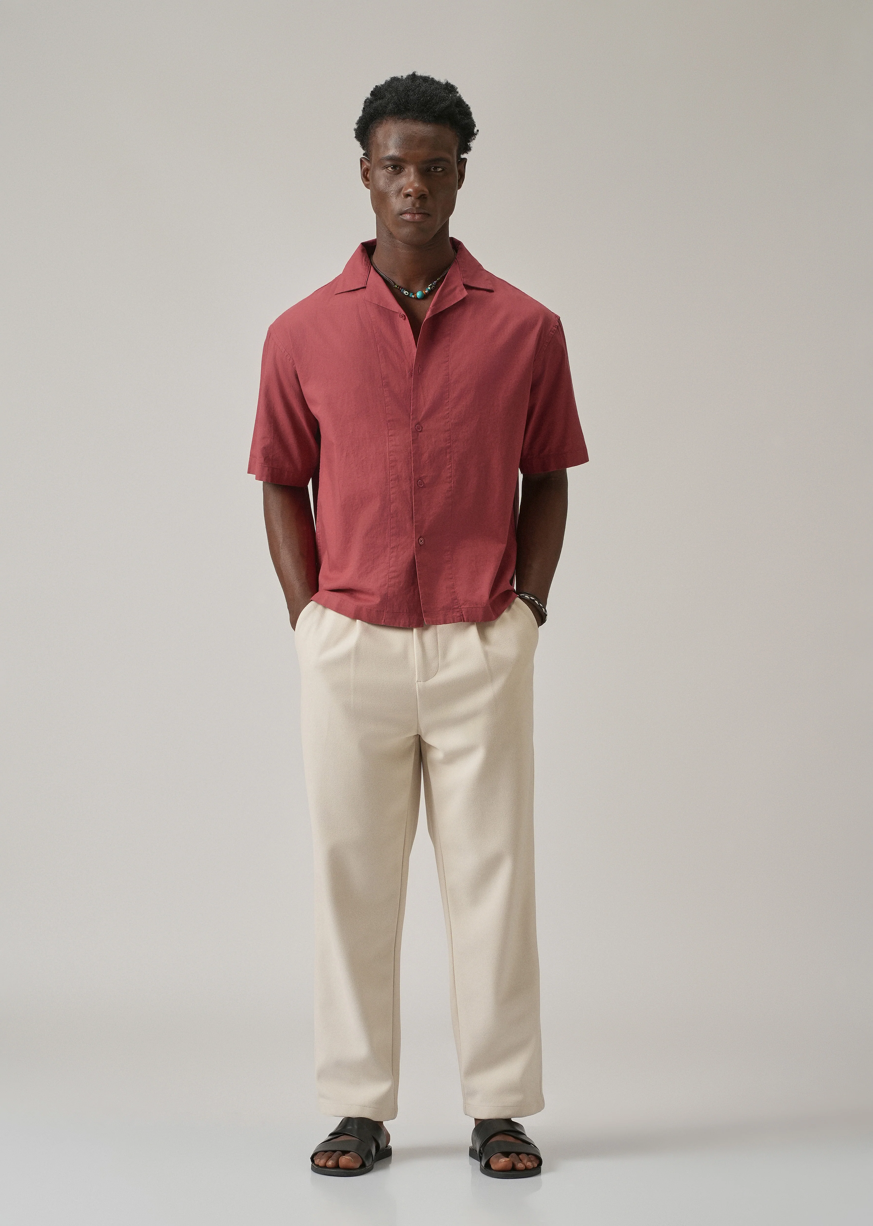 Crimson Red Cotton/Linen Shirt - Image 6