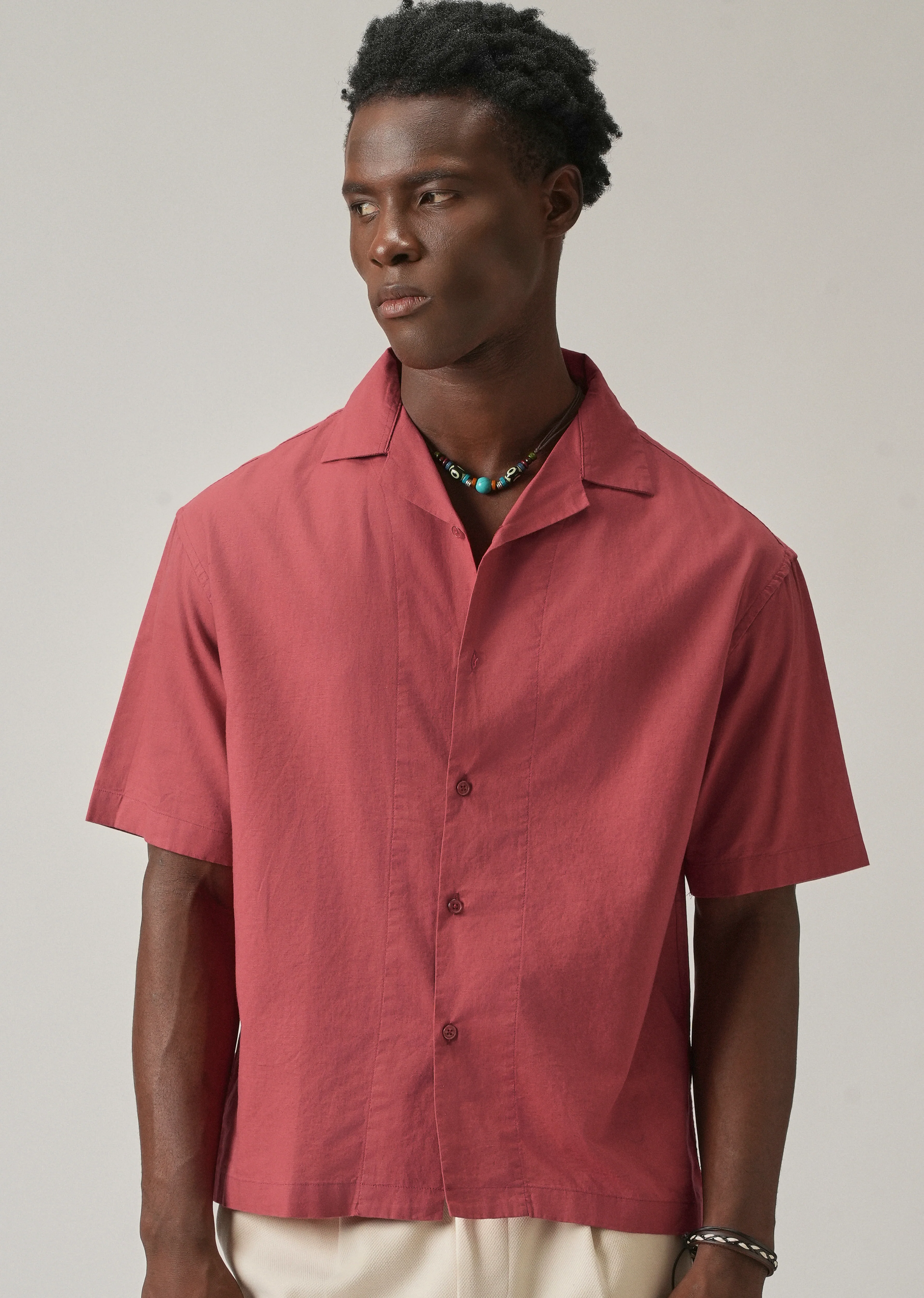 Crimson Red Cotton/Linen Shirt - Image 7