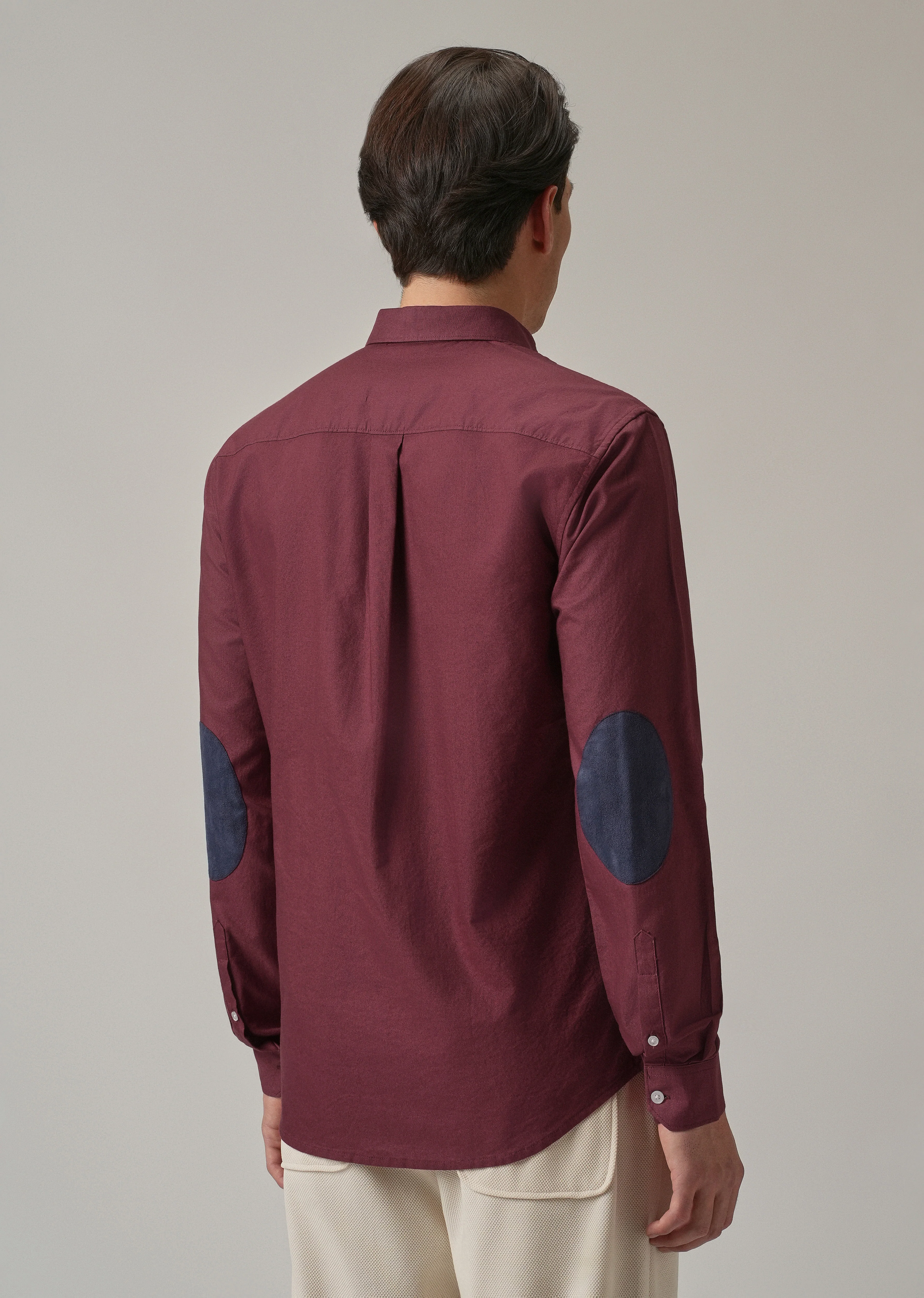 Crimson Red Plain Elbow Patch Oxford Shirt - Image 3