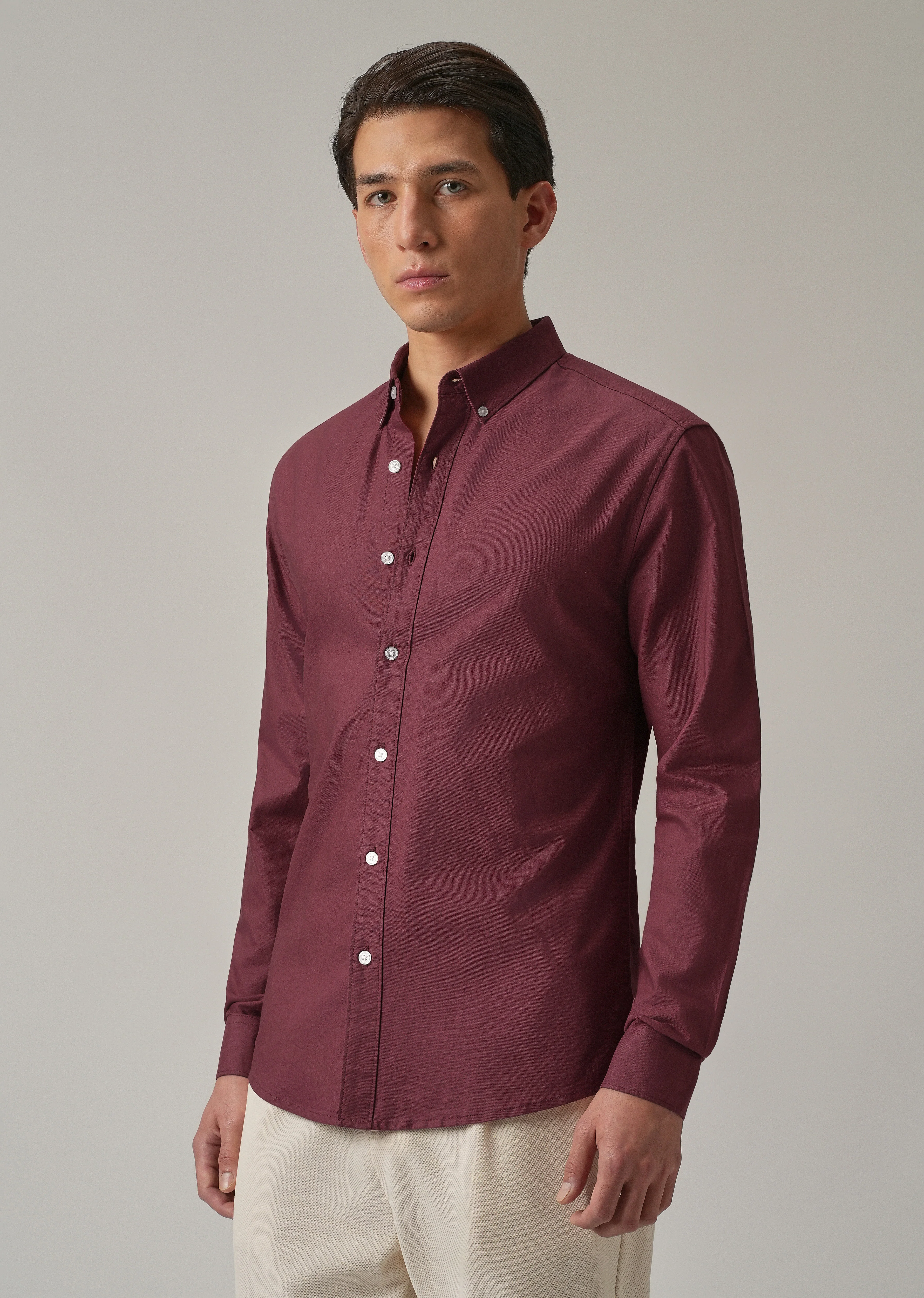 Crimson Red Plain Elbow Patch Oxford Shirt - Image 5