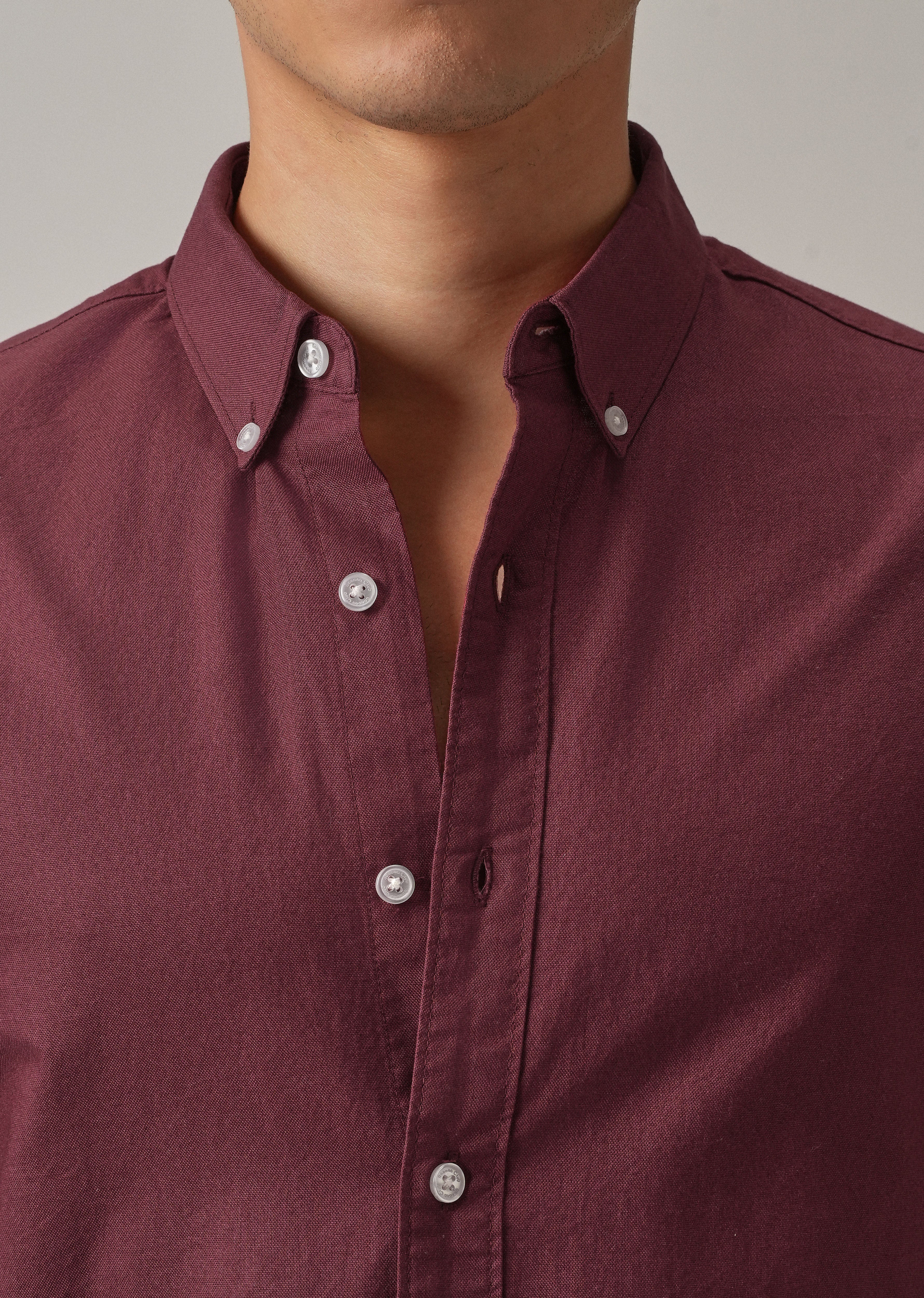 Crimson Red Plain Elbow Patch Oxford Shirt - Image 6