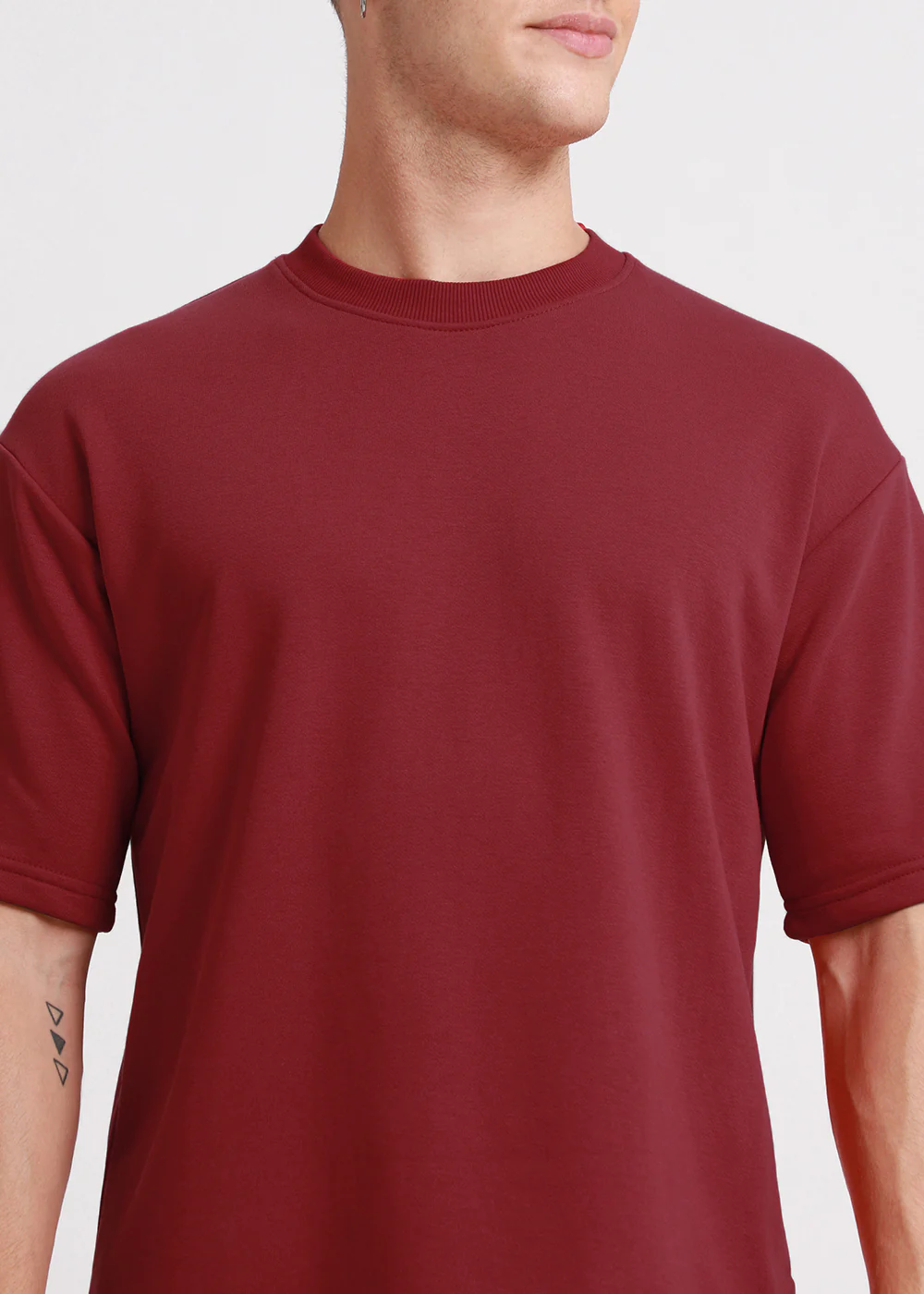 Crimson Red Plain Oversized Basic T-shirt - Image 3