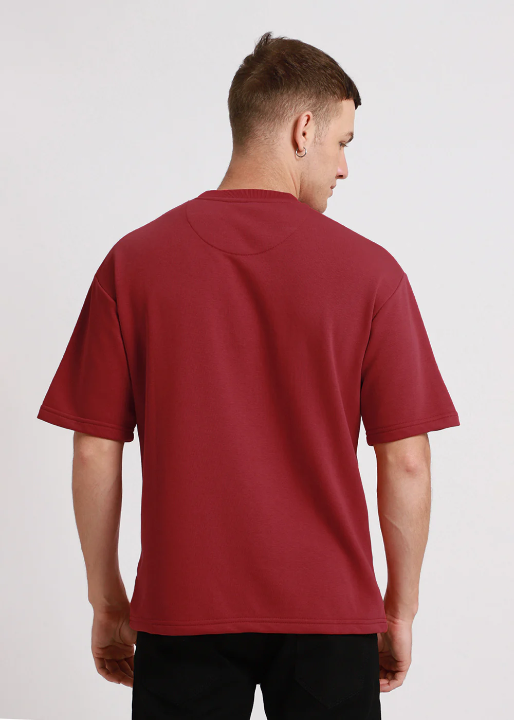 Crimson Red Plain Oversized Basic T-shirt - Image 5