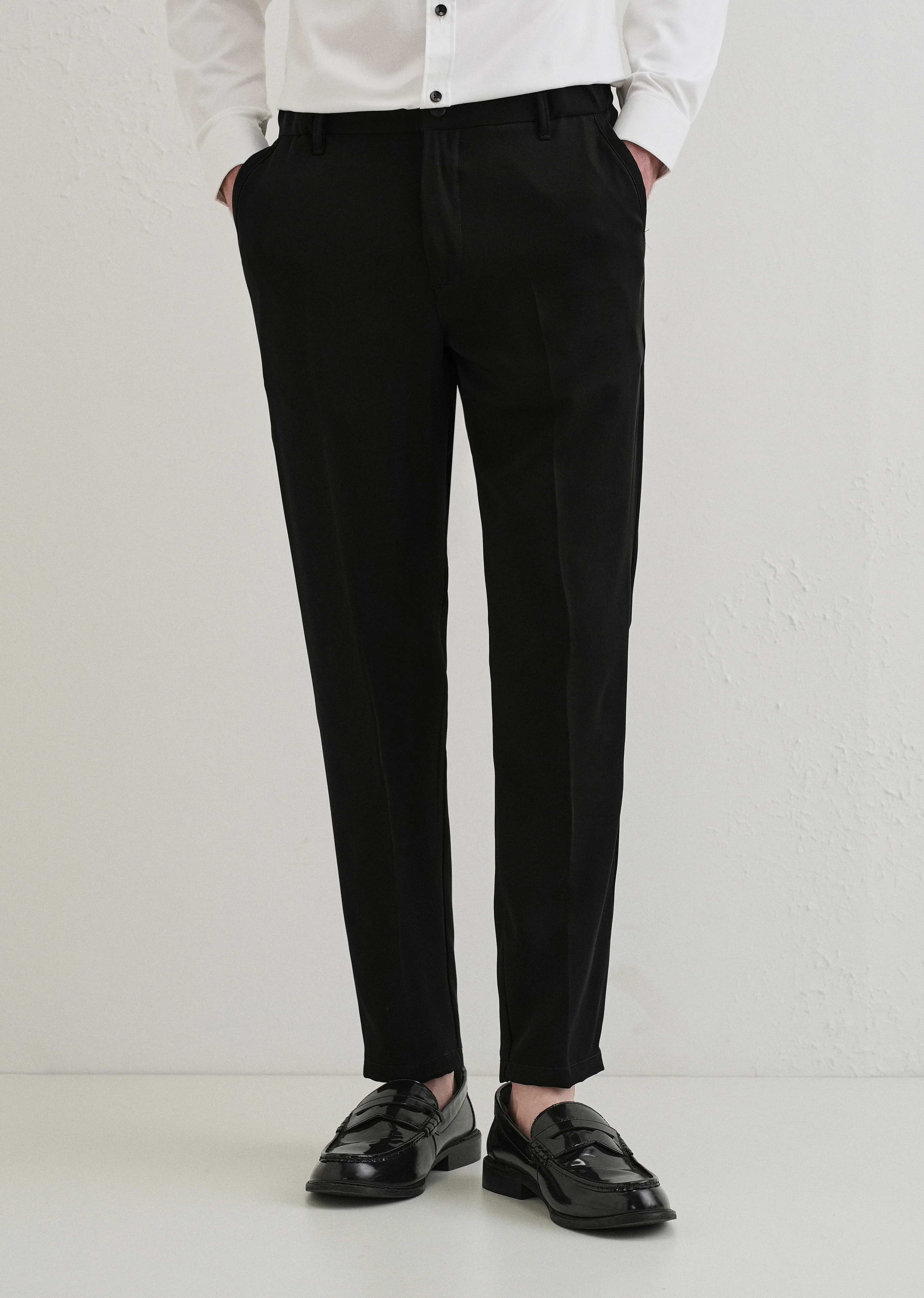 Raven Black Plain Slim Fit Elasticated Trouser - Image 8