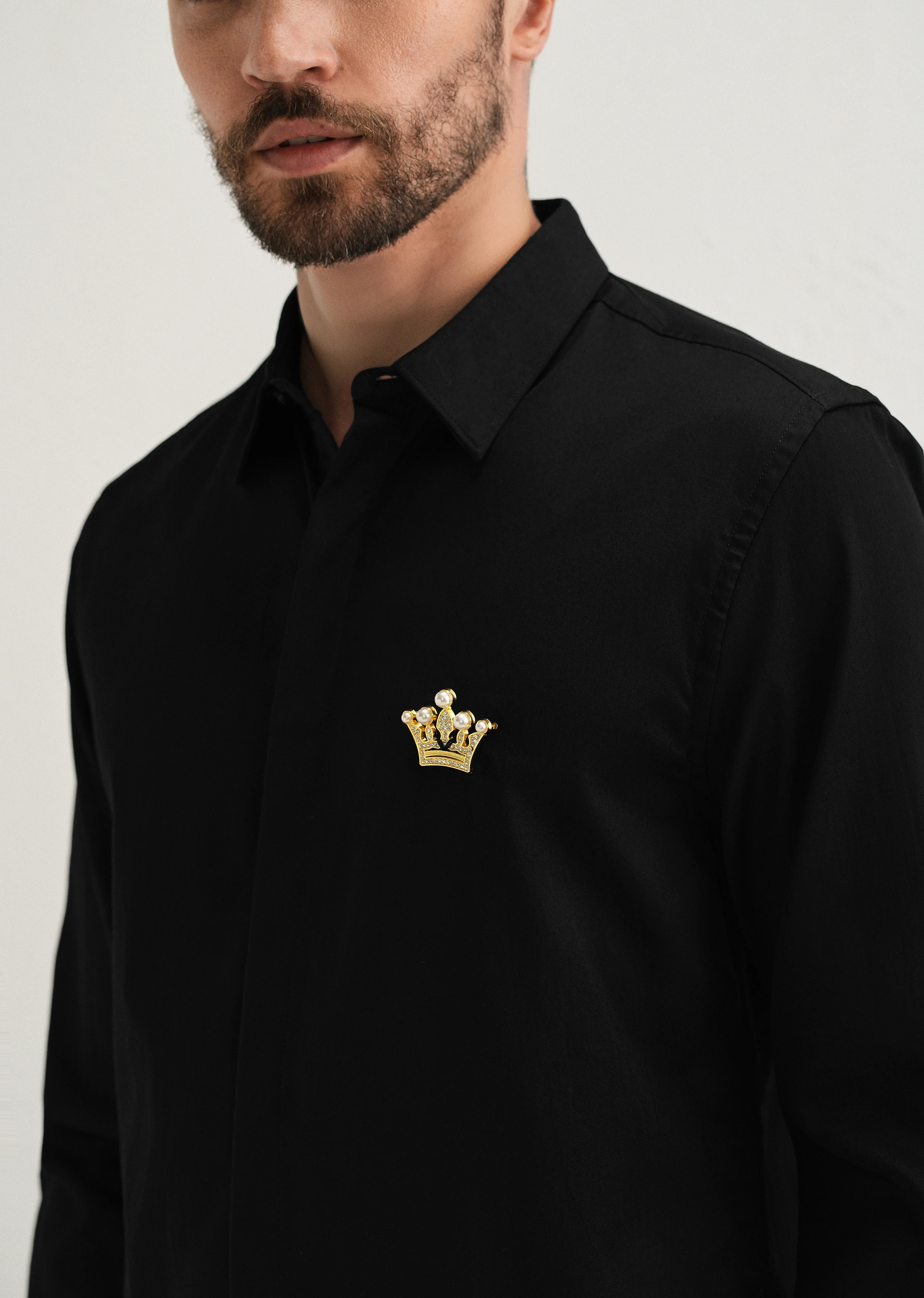 Crown Embellished Black Designer Shirt - Image 2