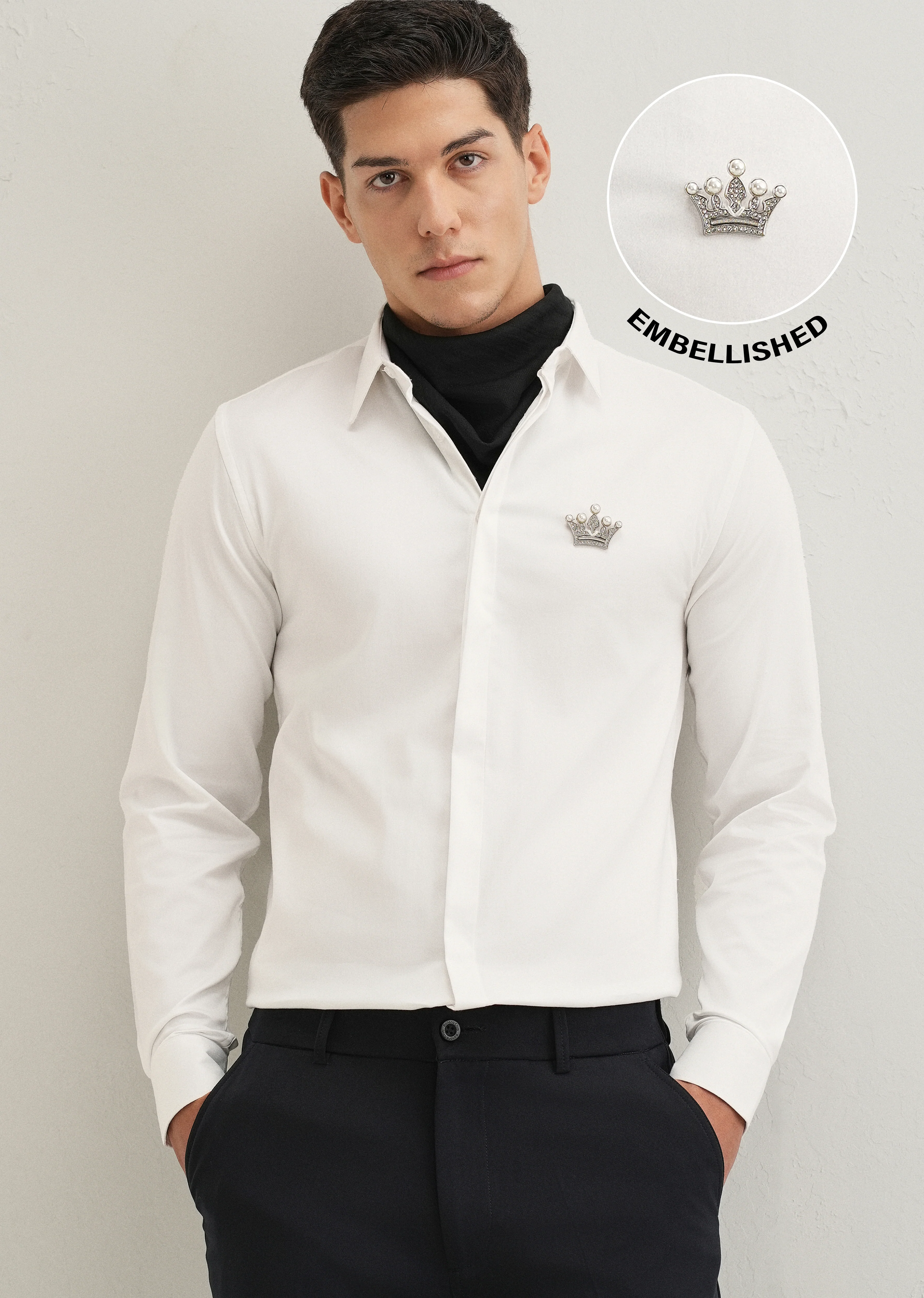 Crown Embellished White Designer Shirt - Image 7