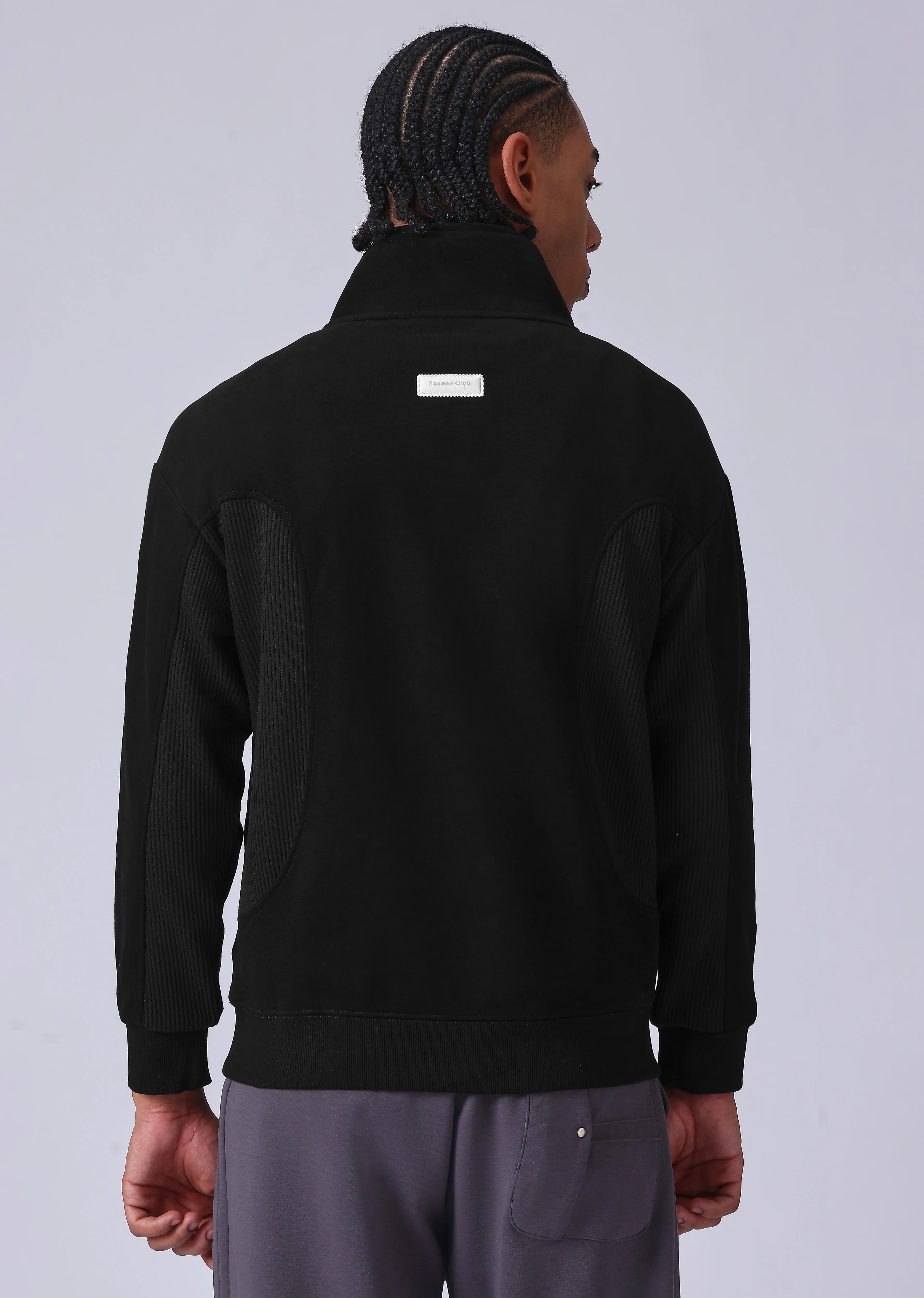 Cut and Sew Black Zipper Sweatshirt - Image 2