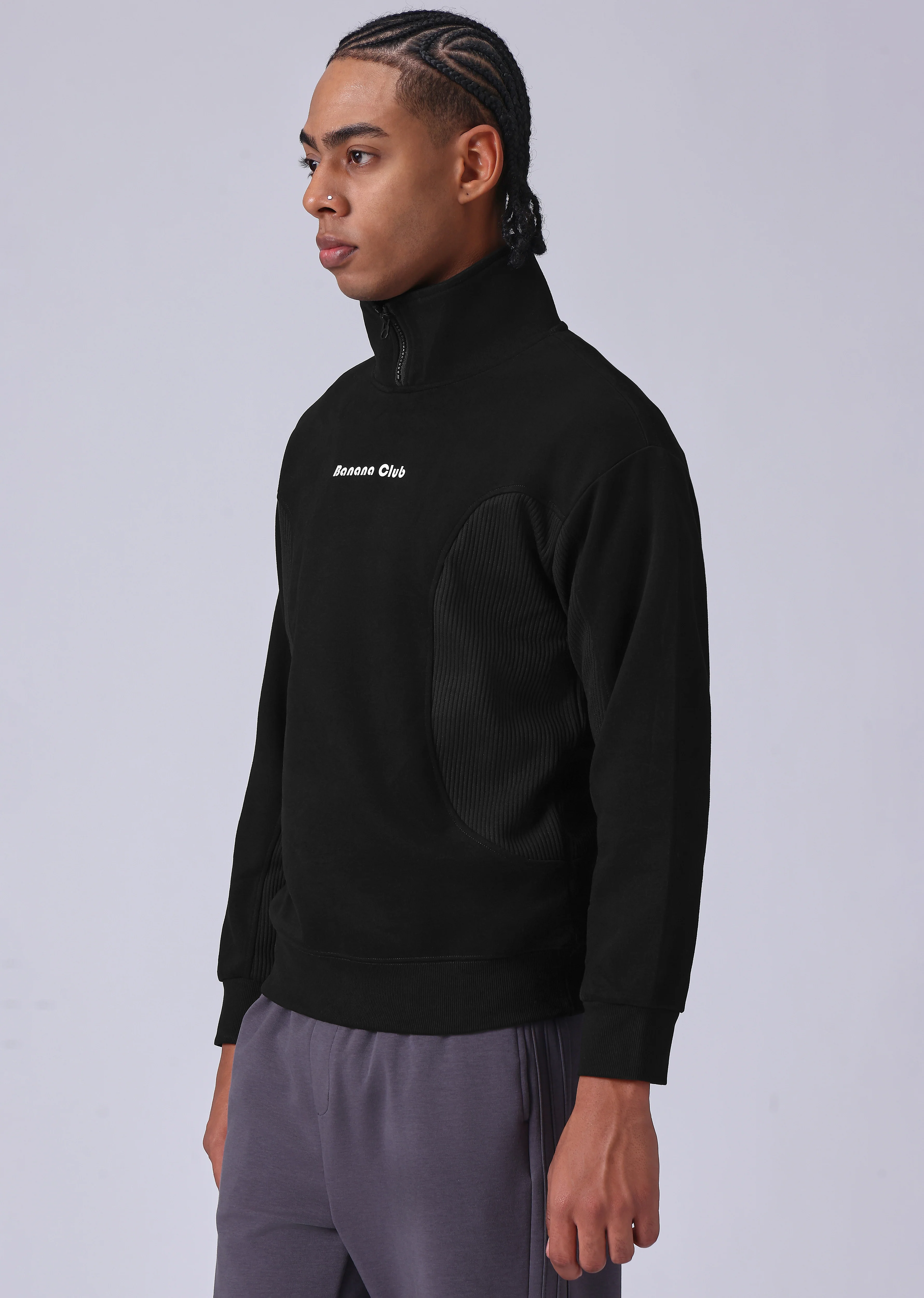 Cut and Sew Black Zipper Sweatshirt - Image 4