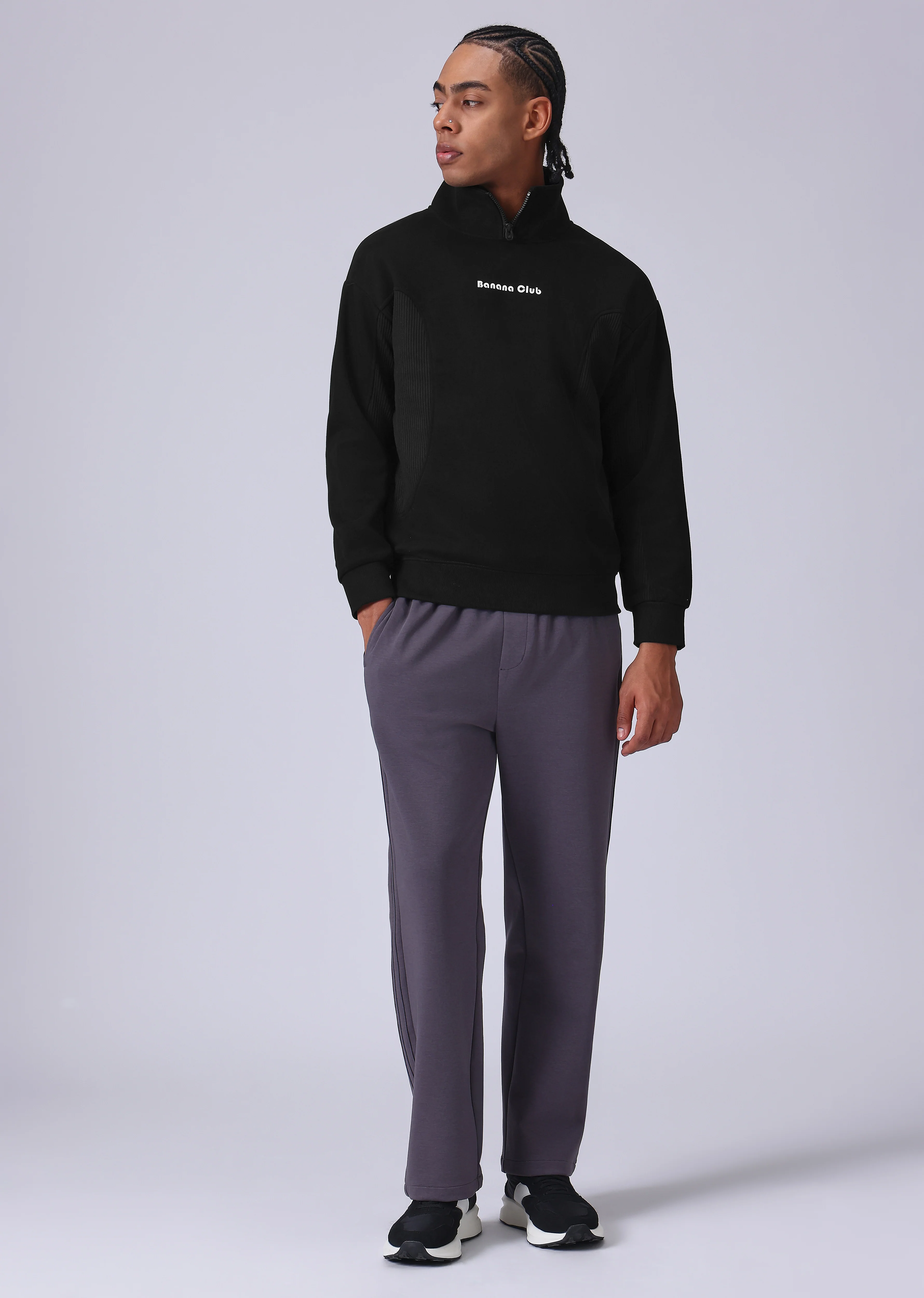 Cut and Sew Black Zipper Sweatshirt - Image 6