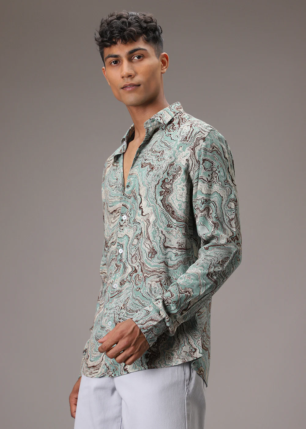 Cyan Marble Wash Feather Shirt - Image 5