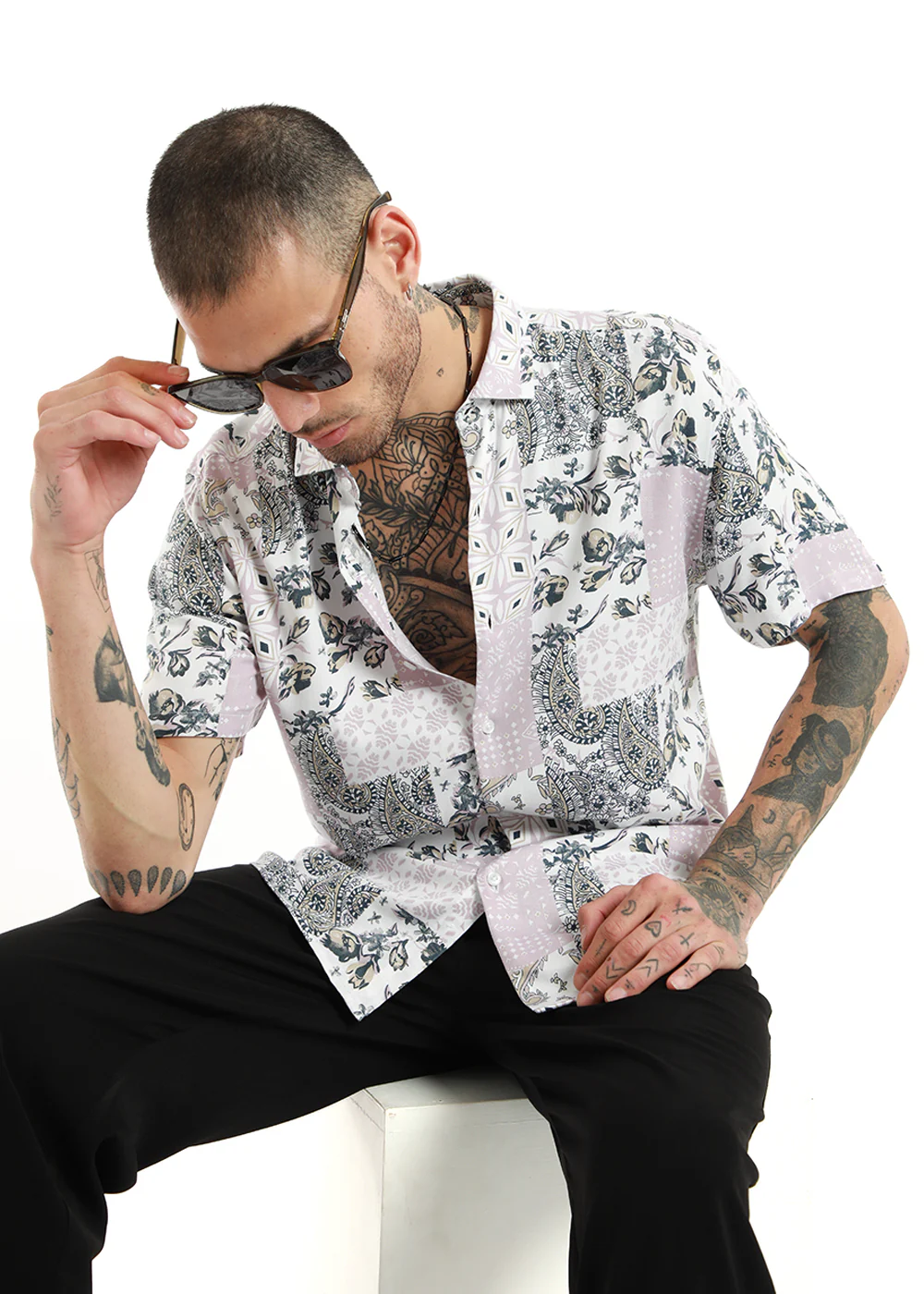 Damask Print Half Sleeve Shirt - Image 2