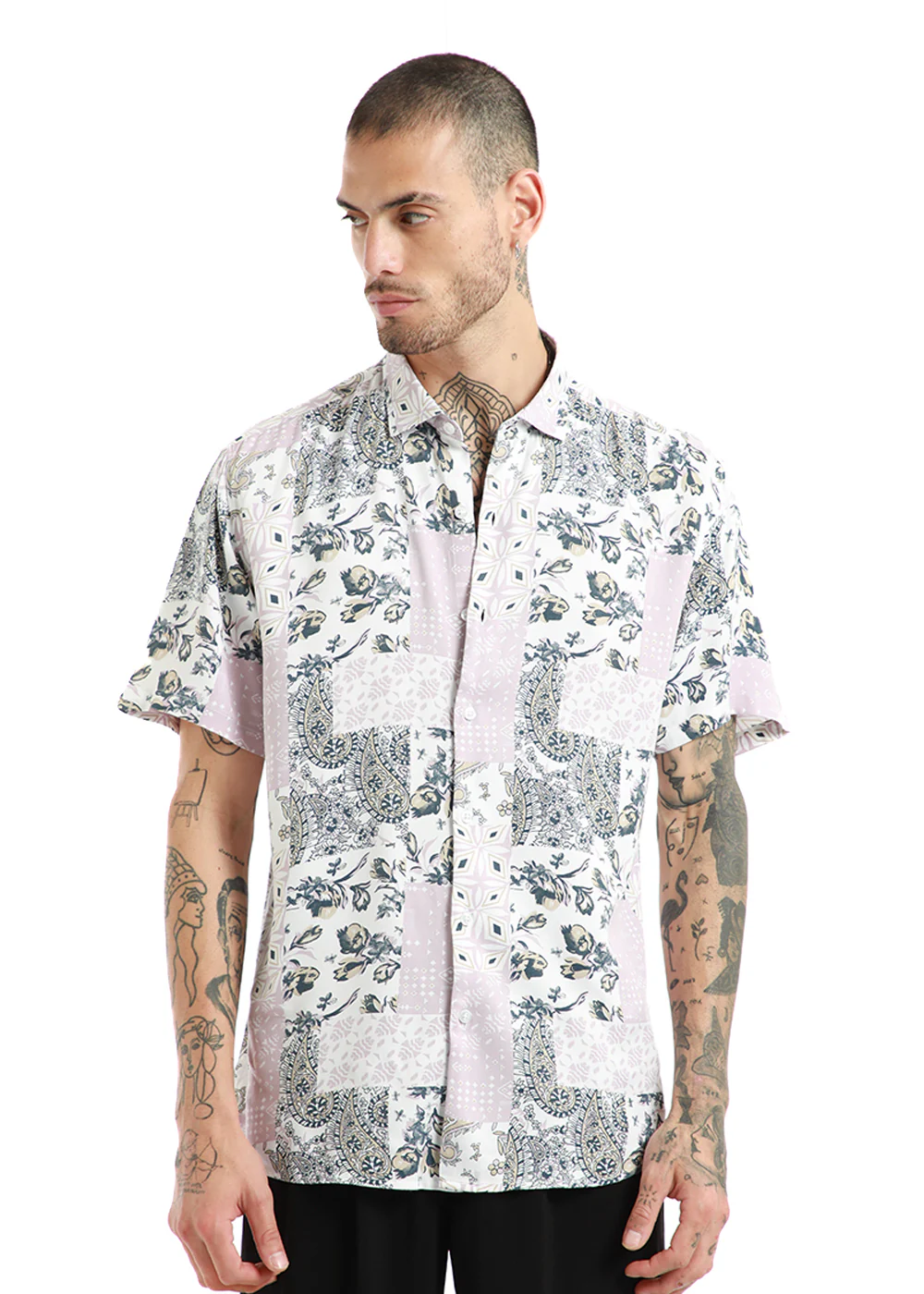 Damask Print Half Sleeve Shirt - Image 4