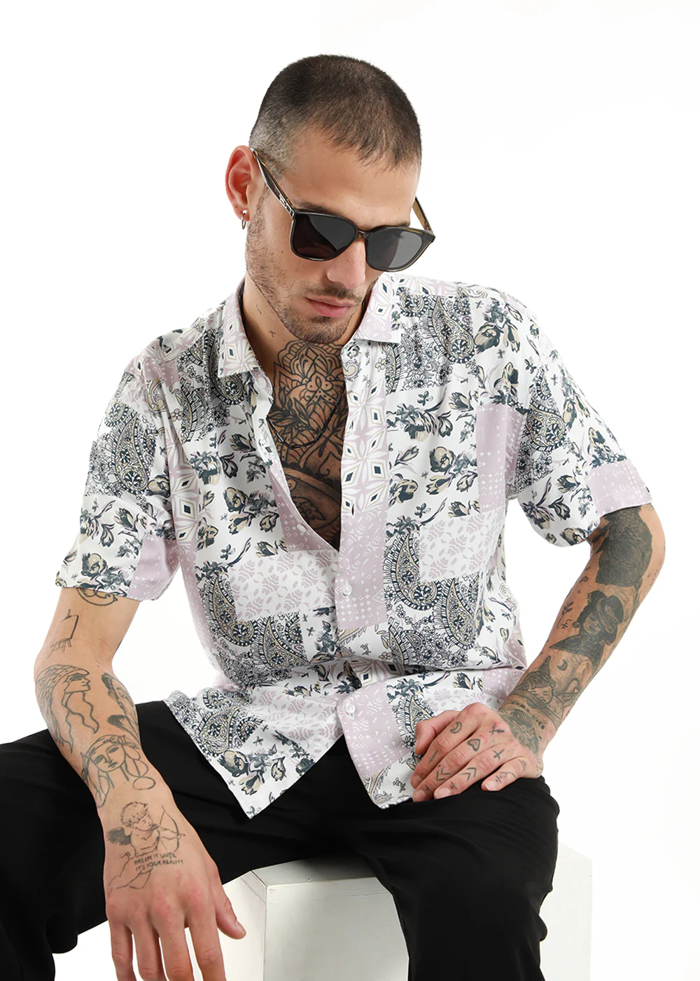 Damask Print Half Sleeve Shirt - Image 6
