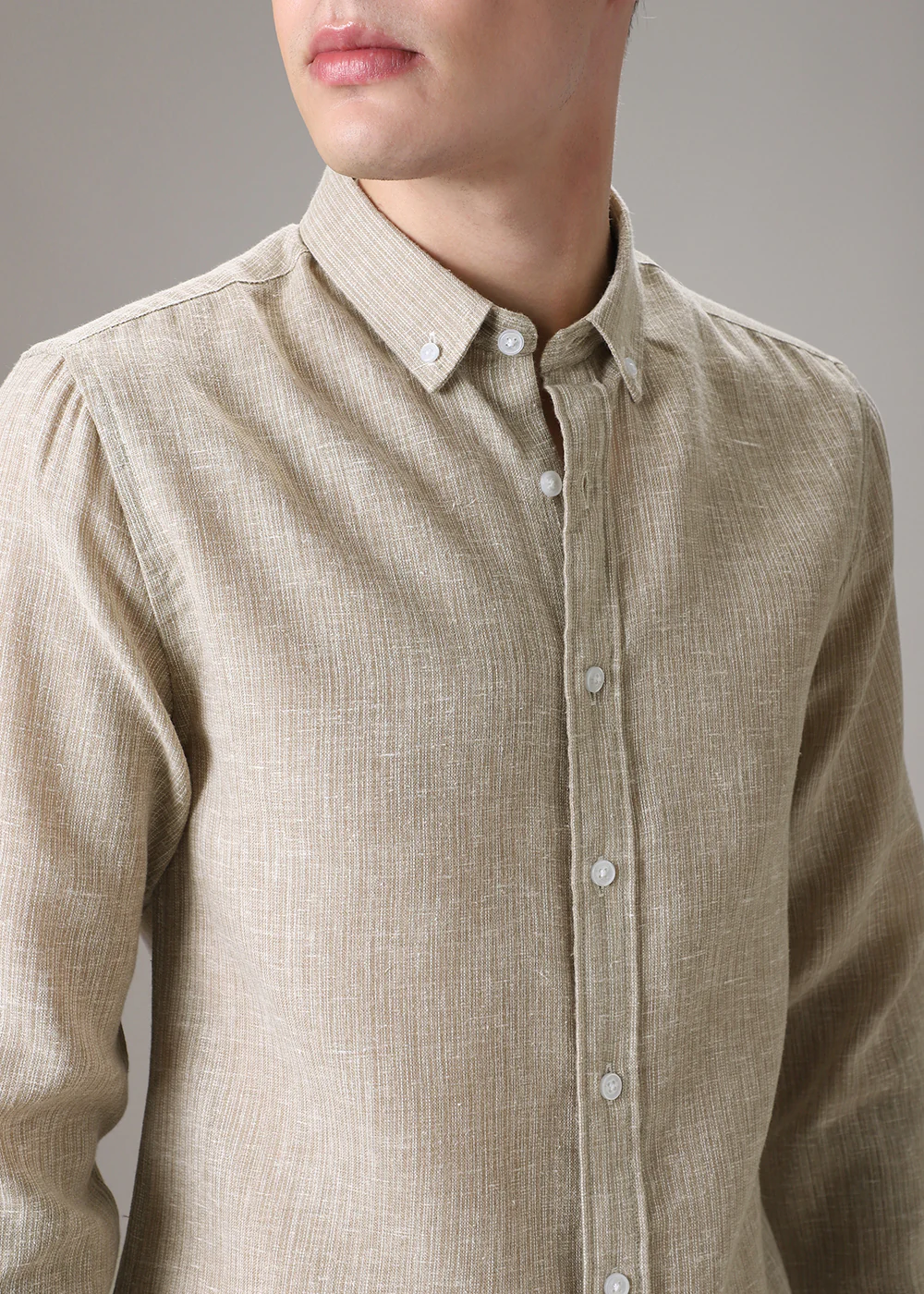 Dark Beige Blended Linen Shirt - Image 2