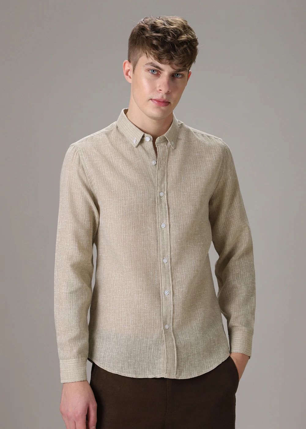 Dark Beige Blended Linen Shirt - Image 3