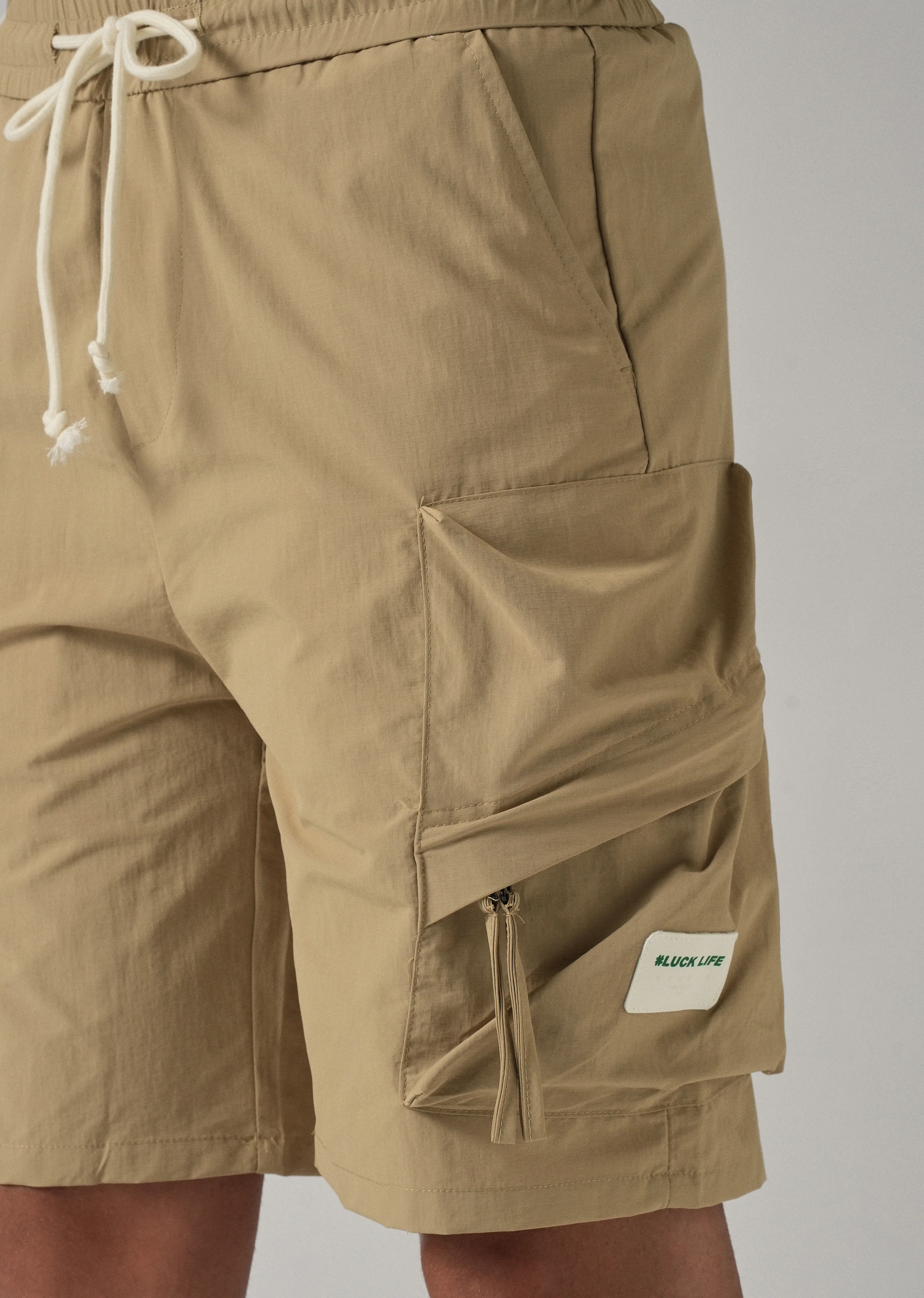Dark Beige Drawstring Cargo Shorts - Image 5