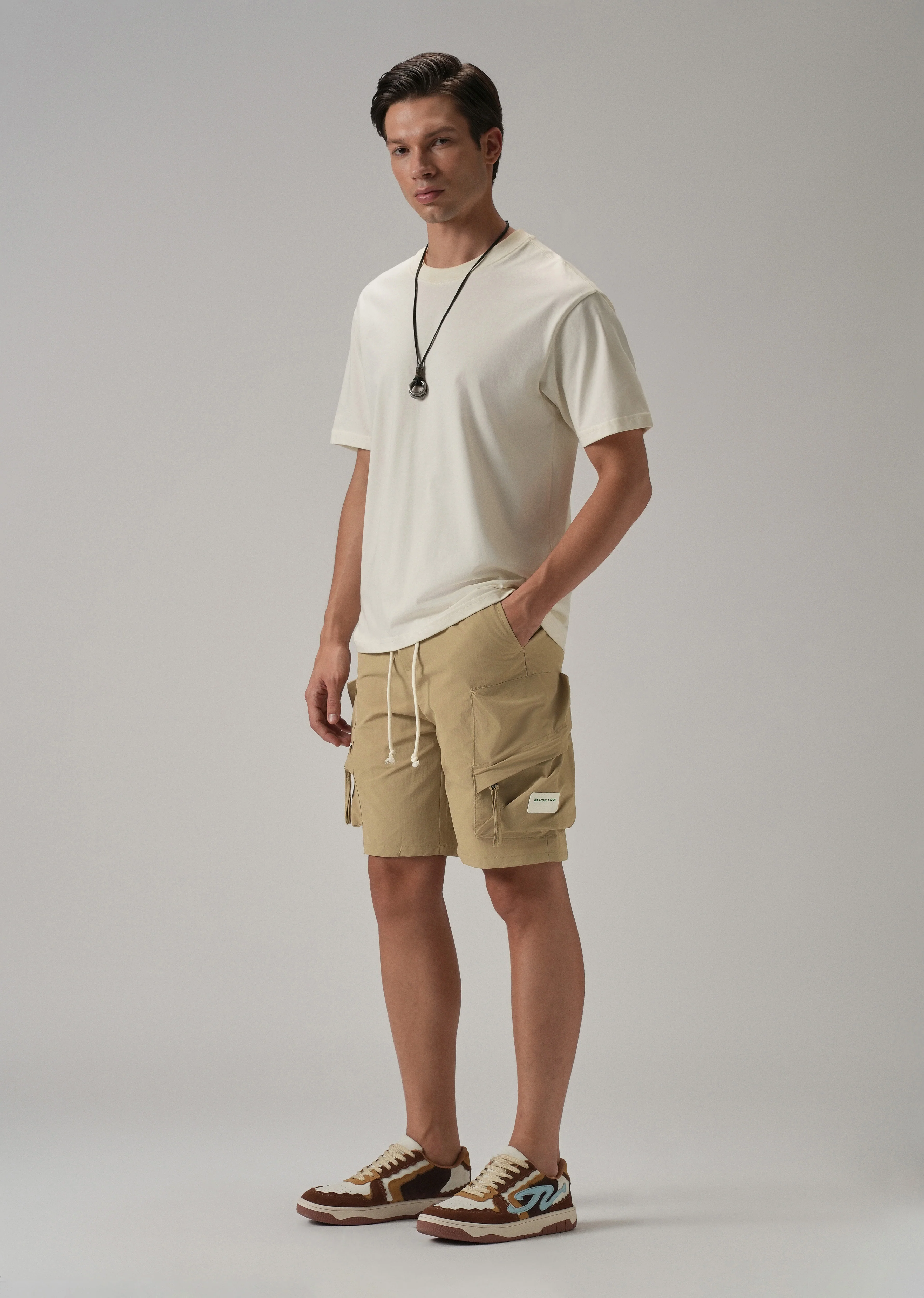 Dark Beige Drawstring Cargo Shorts - Image 6