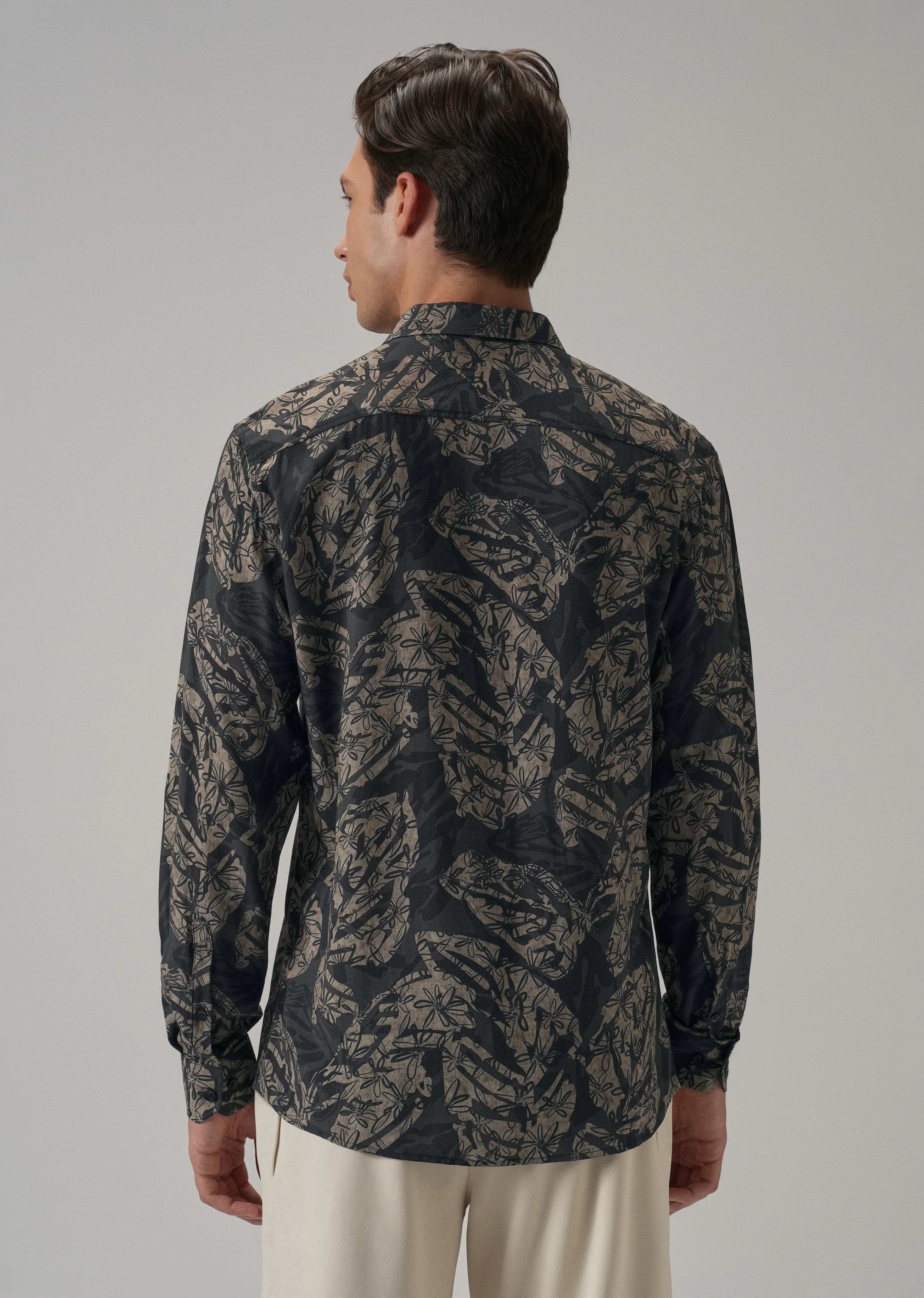 Dark Beige Floral Printed Shirt - Image 2