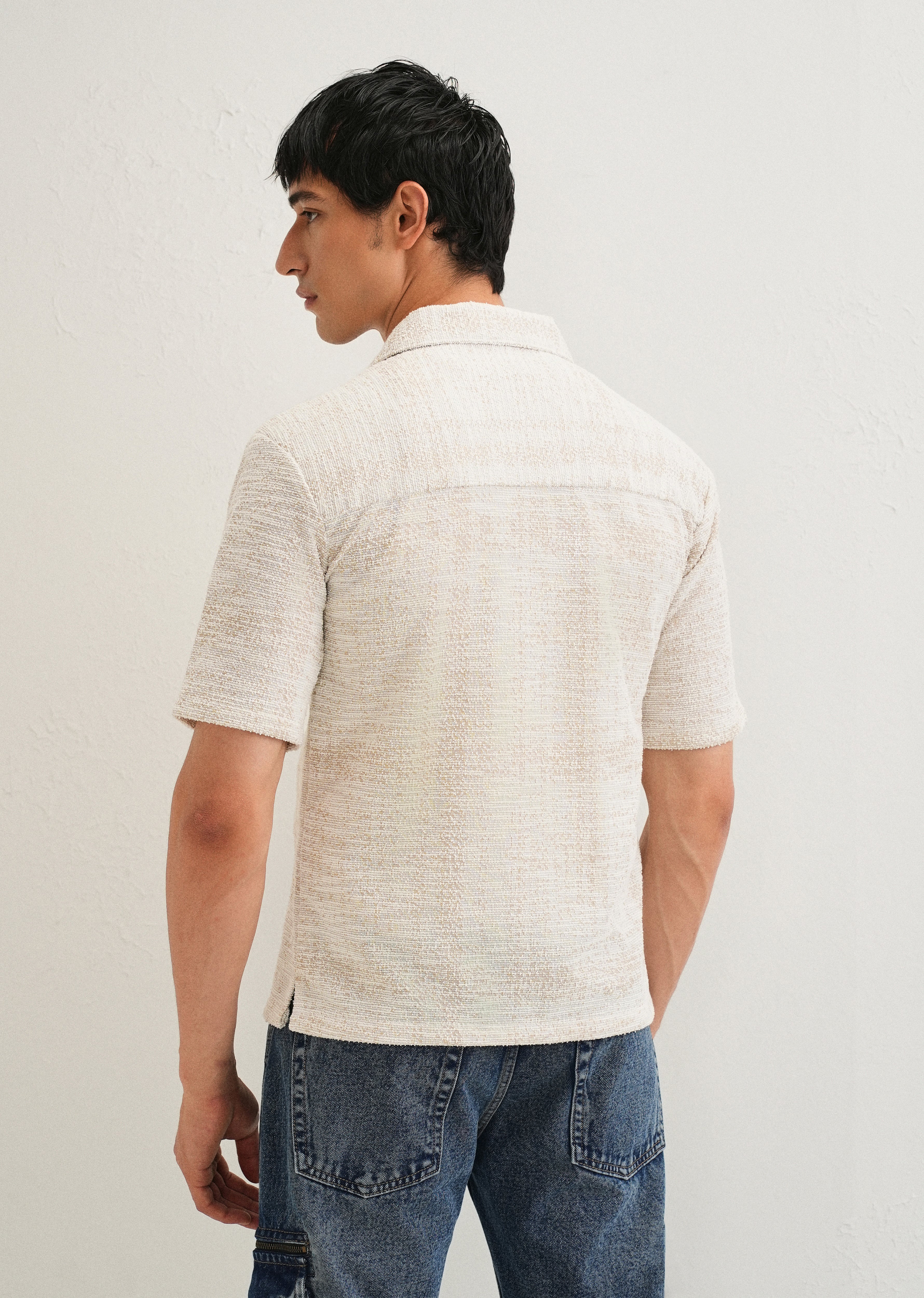 Dark Beige Jacquard Knitted Shirt - Image 2